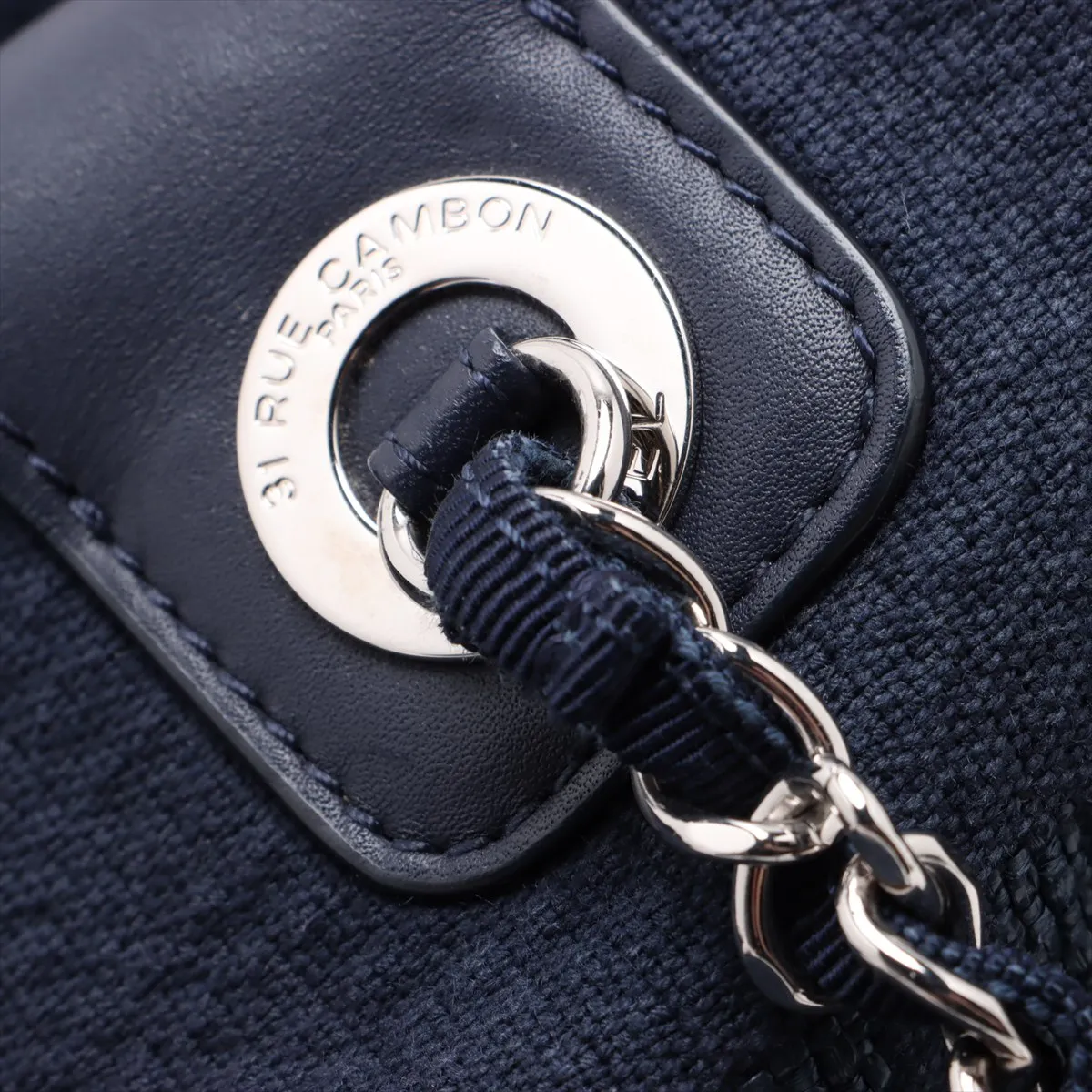 Deauville Canvas x Leather 2WAY Handbag Navy Silver Hardware CEHHA56A Random Plate — view 10