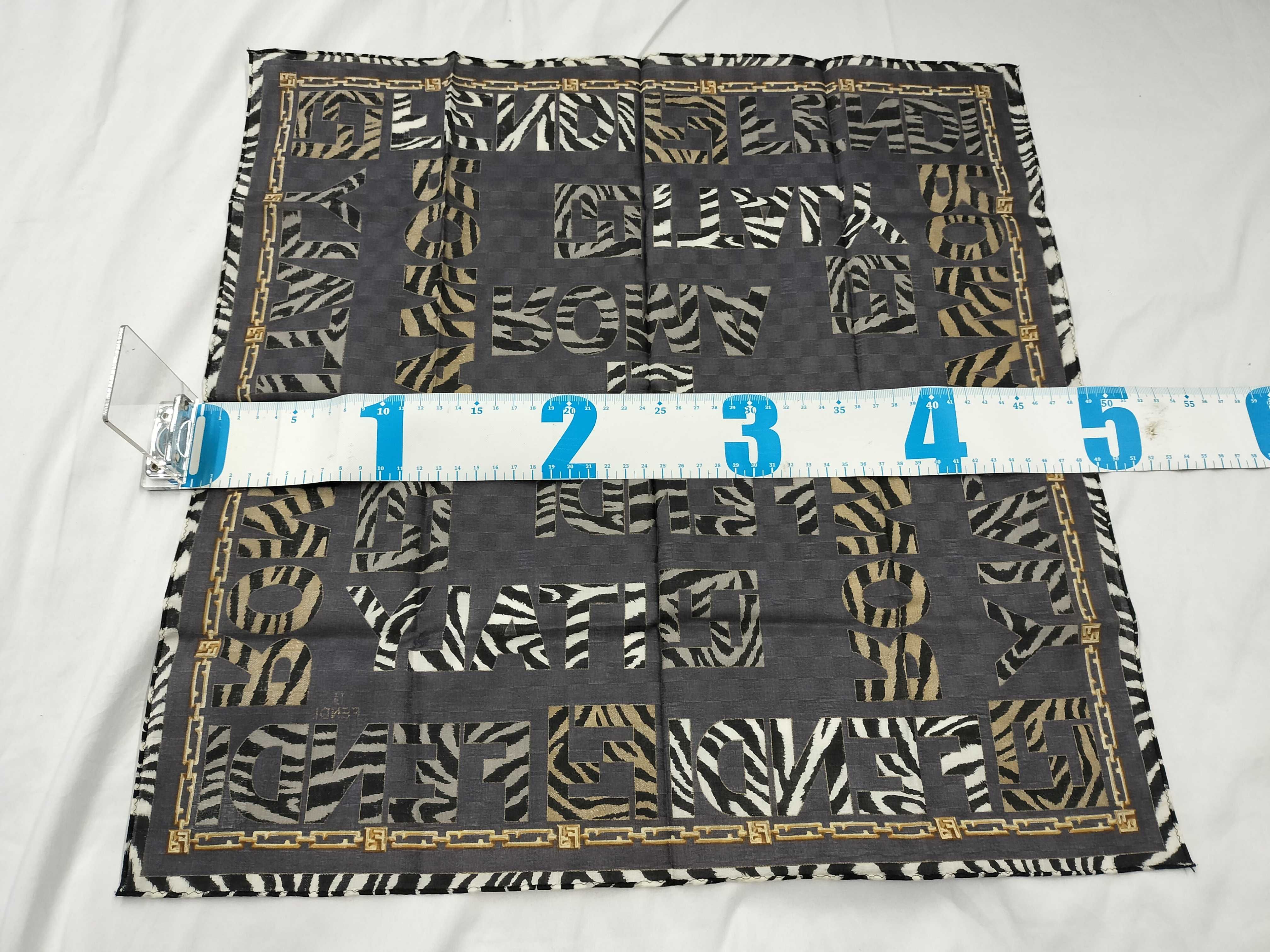 Zucca pattern Fendi handkerchief scarf with sticker, all-over logo print, animal zebra, chain, gray, other accessories — view 2
