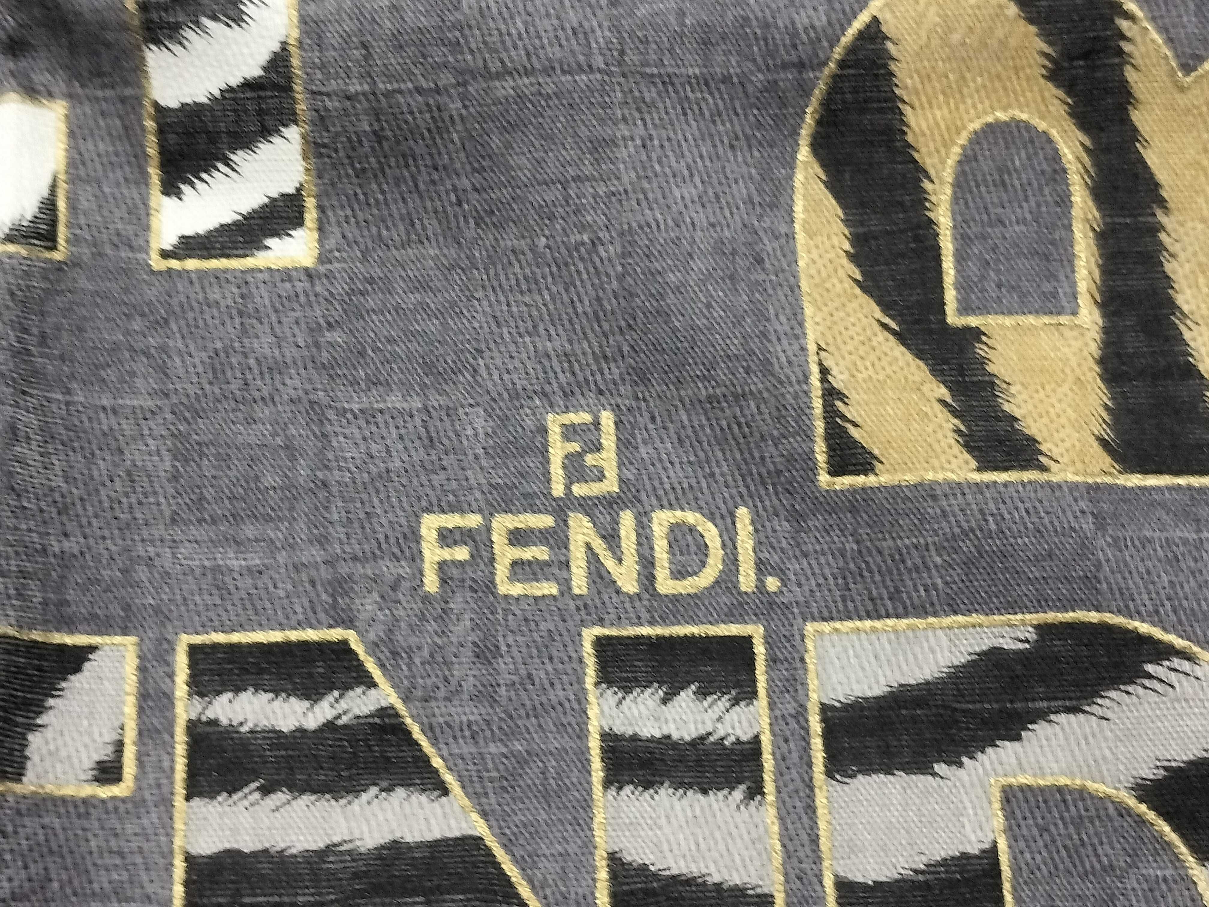 Zucca pattern Fendi handkerchief scarf with sticker, all-over logo print, animal zebra, chain, gray, other accessories — view 3