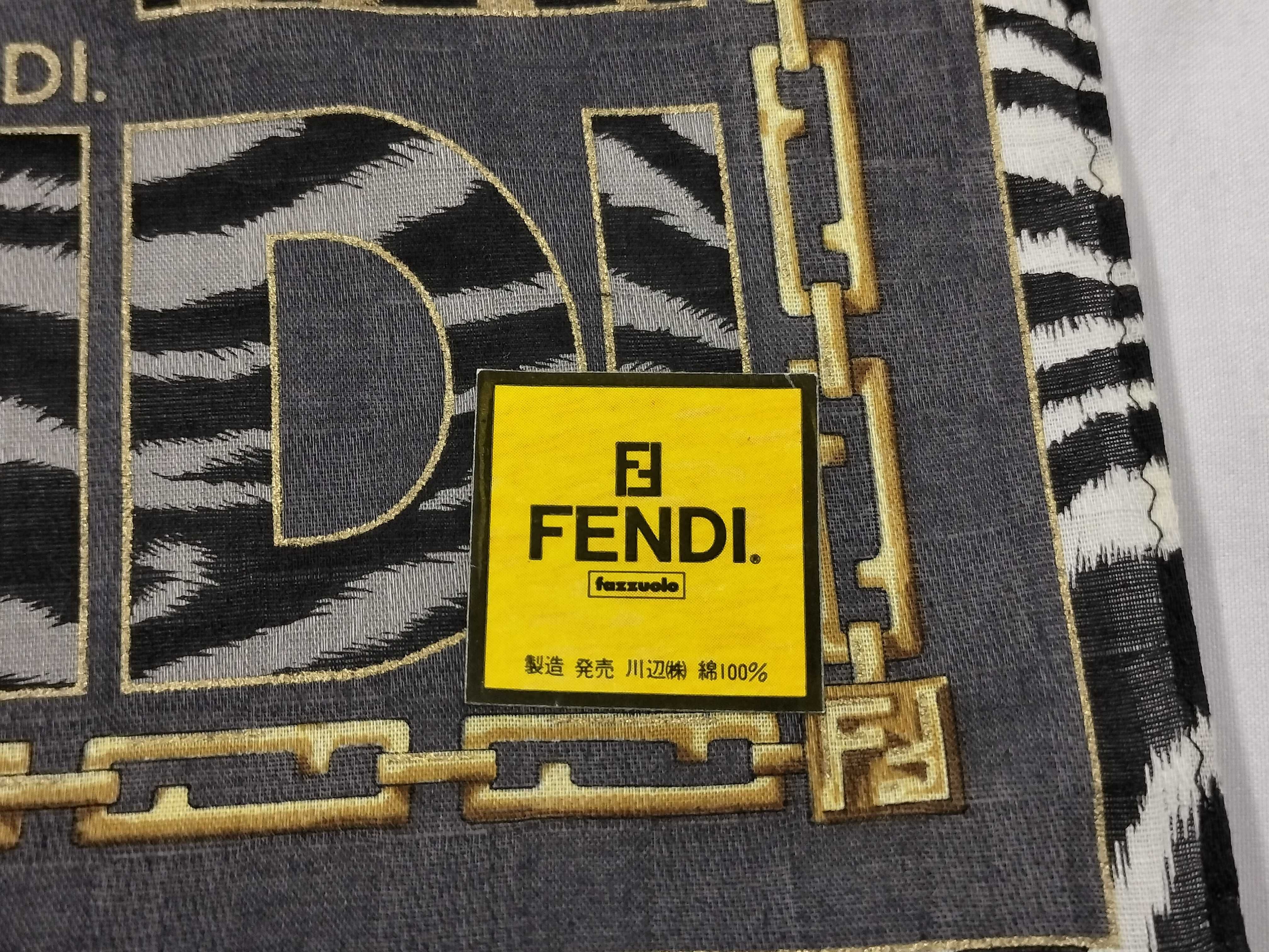 Zucca pattern Fendi handkerchief scarf with sticker, all-over logo print, animal zebra, chain, gray, other accessories — view 4
