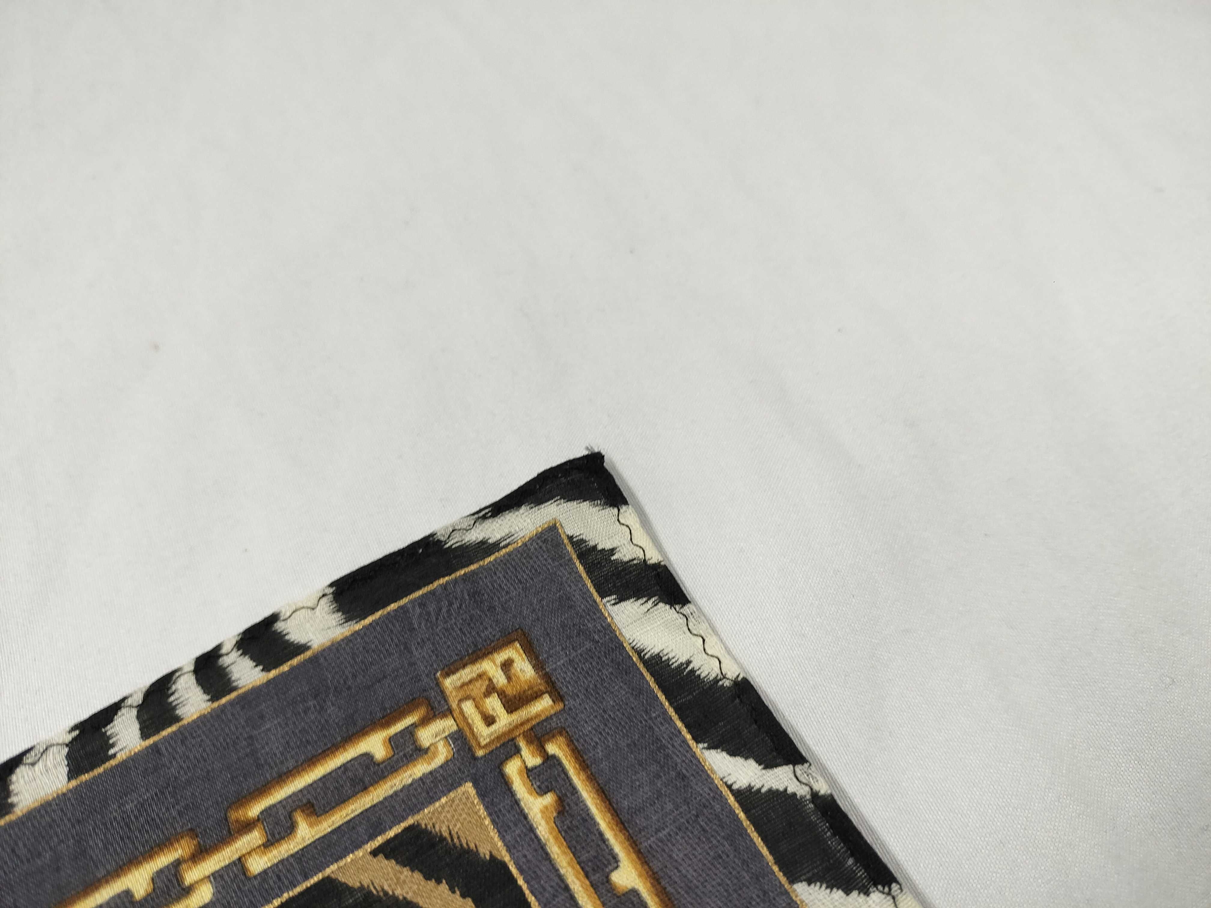 Zucca pattern Fendi handkerchief scarf with sticker, all-over logo print, animal zebra, chain, gray, other accessories — view 5