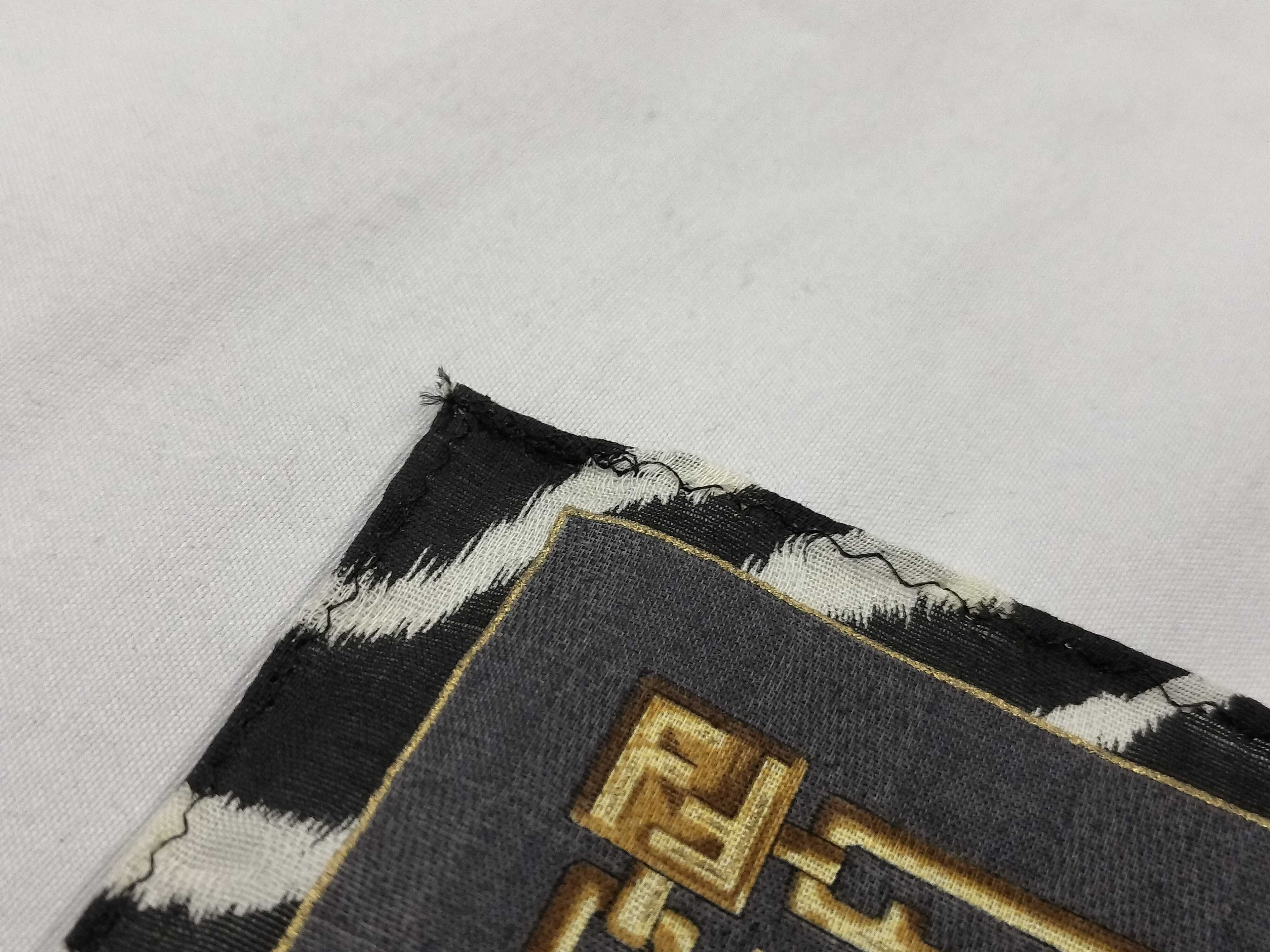 Zucca pattern Fendi handkerchief scarf with sticker, all-over logo print, animal zebra, chain, gray, other accessories — view 6