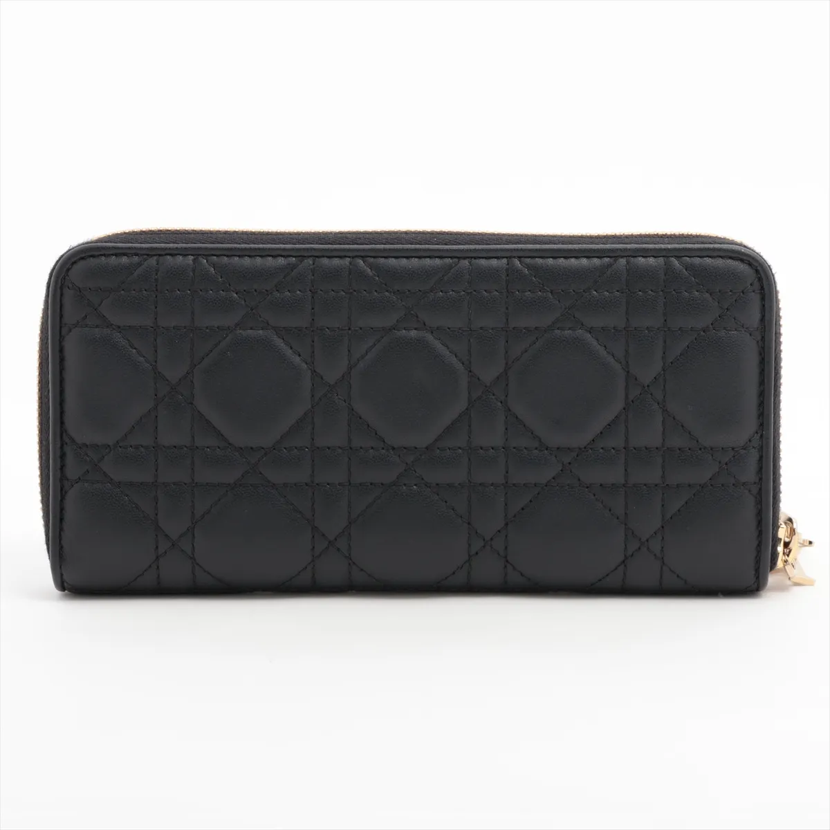 Lady Dior Cannage Leather Round Zip Wallet, Black — view 2