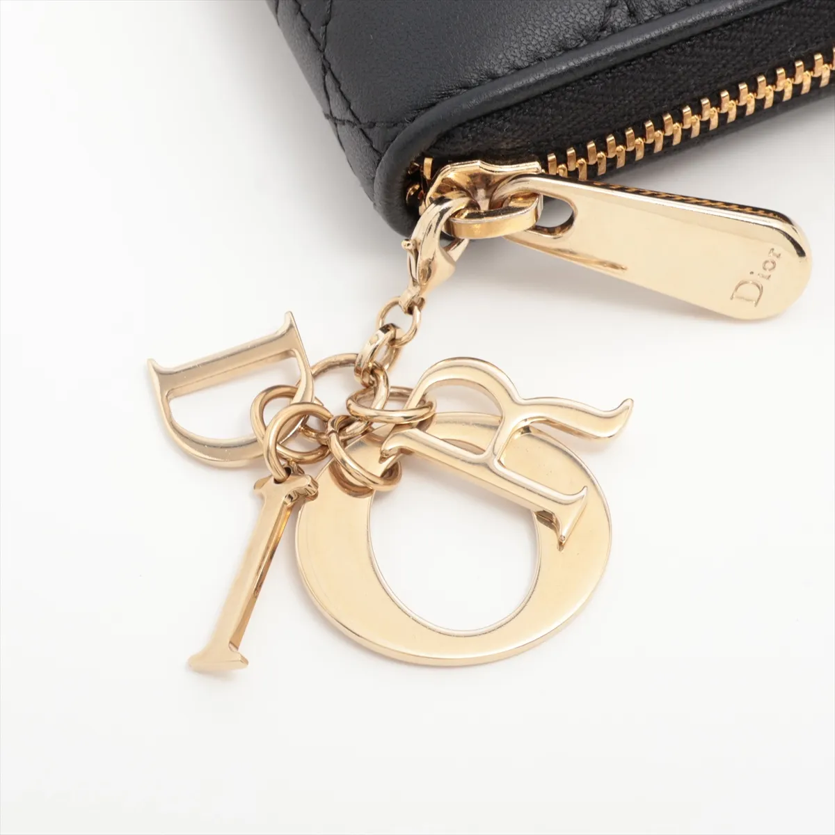 Lady Dior Cannage Leather Round Zip Wallet, Black — view 12