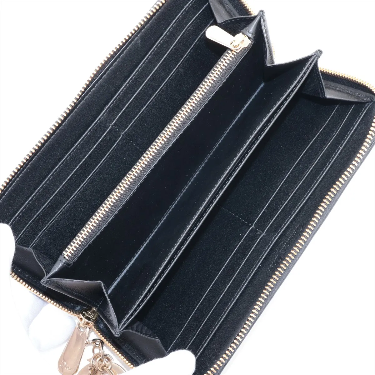 Lady Dior Cannage Leather Round Zip Wallet, Black — view 3