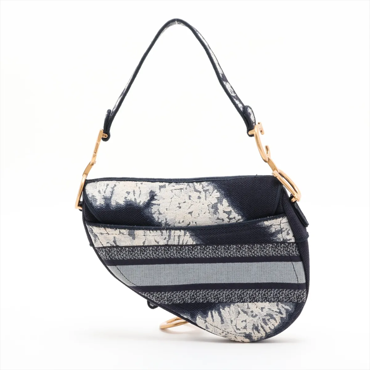 Saddle Canvas x Leather 2-Way Handbag, Navy — view 2