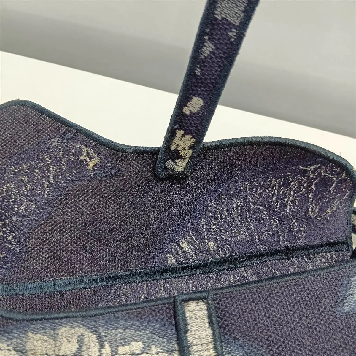 Saddle Canvas x Leather 2-Way Handbag, Navy — view 12