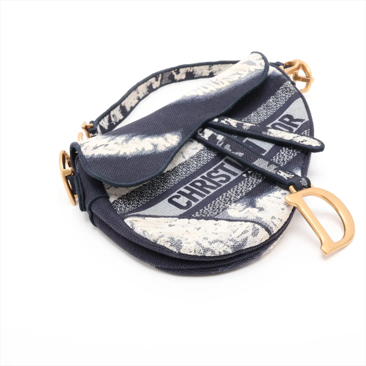 Saddle Canvas x Leather 2-Way Handbag, Navy — view 4