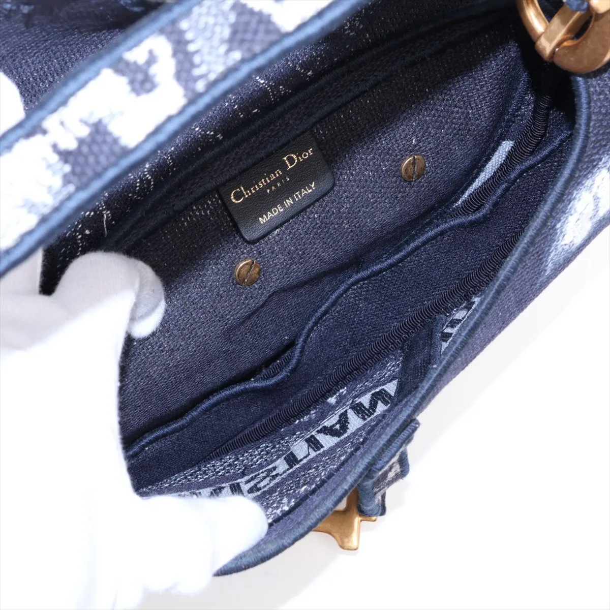 Saddle Canvas x Leather 2-Way Handbag, Navy — view 8