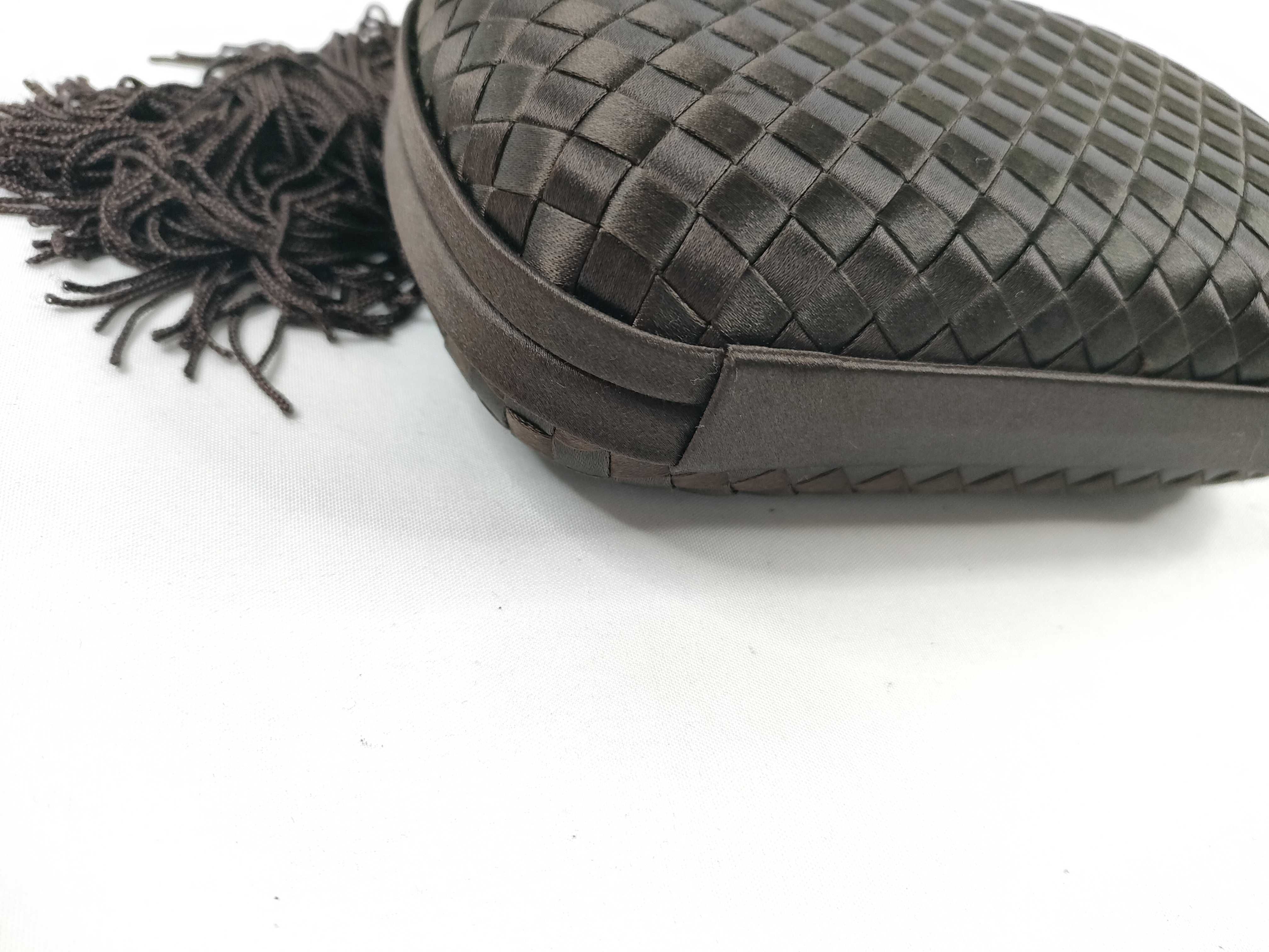 Intrecciato Clutch Bag with Fringe and Crystals, Brown Tones — view 3