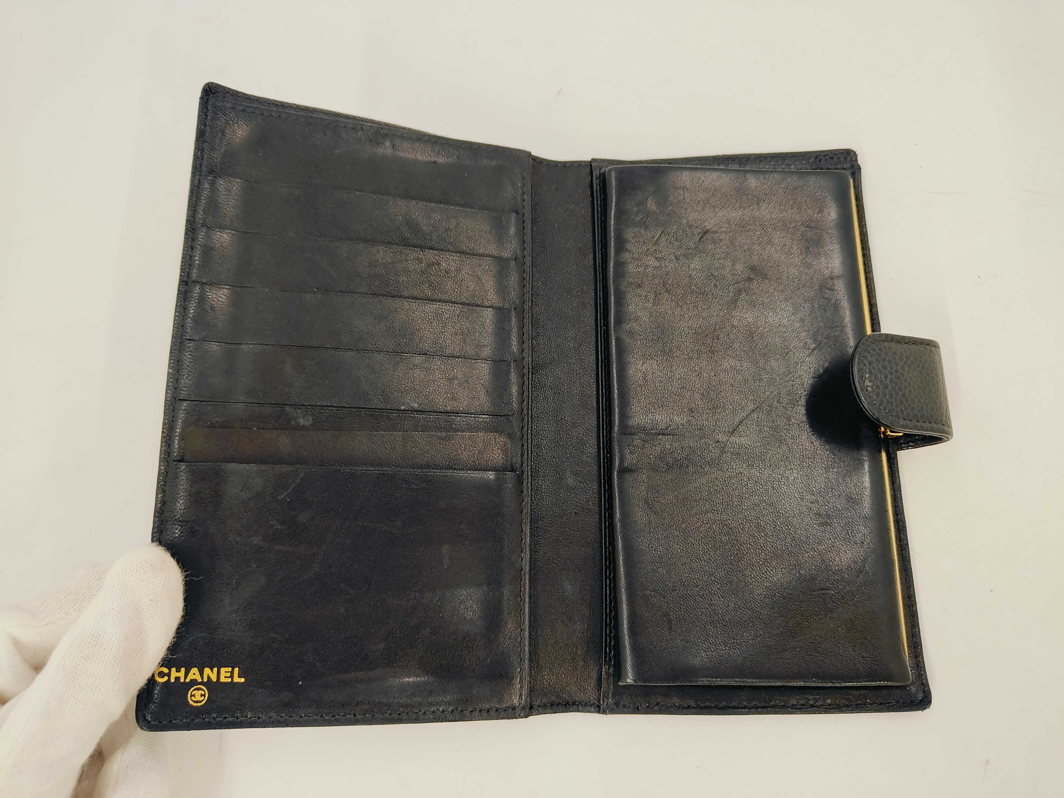 Caviar Leather Bi-fold Wallet, Black, Seal 6558293 — view 8