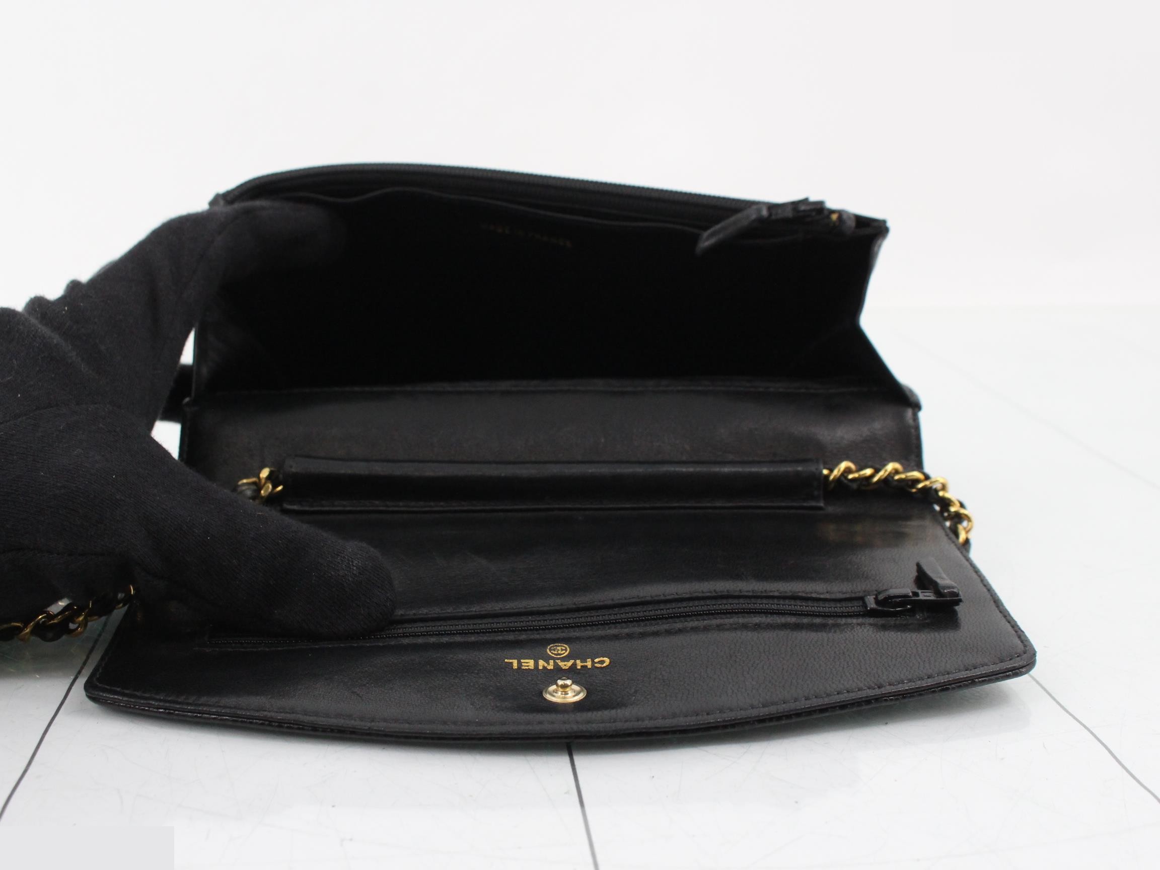 Caviar leather chain wallet, black, gold hardware. — view 4