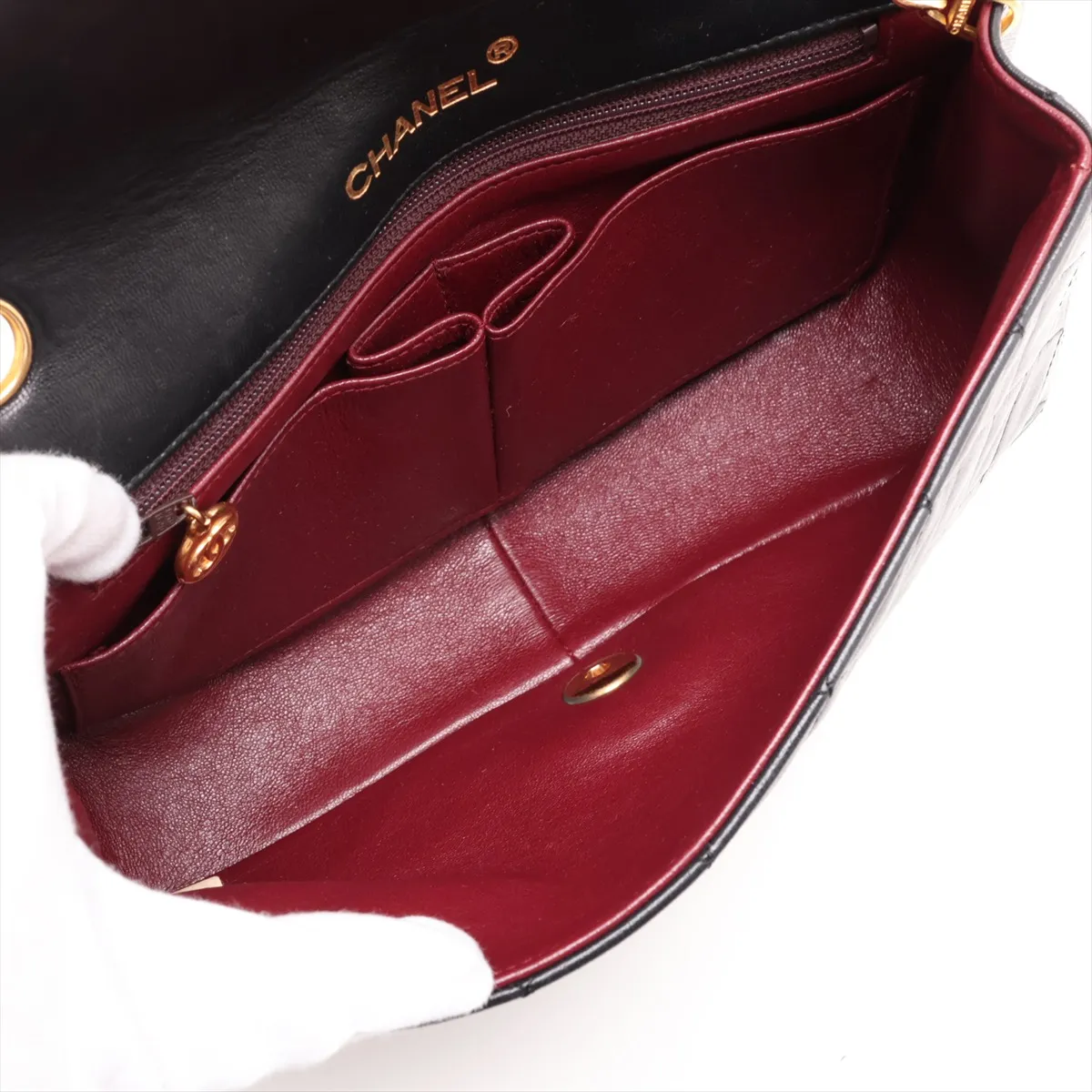 Matelassé Lambskin Single Flap Single Chain Bag, Black with Gold Hardware, Item No. 1383346 (Serial Number 1) — view 6