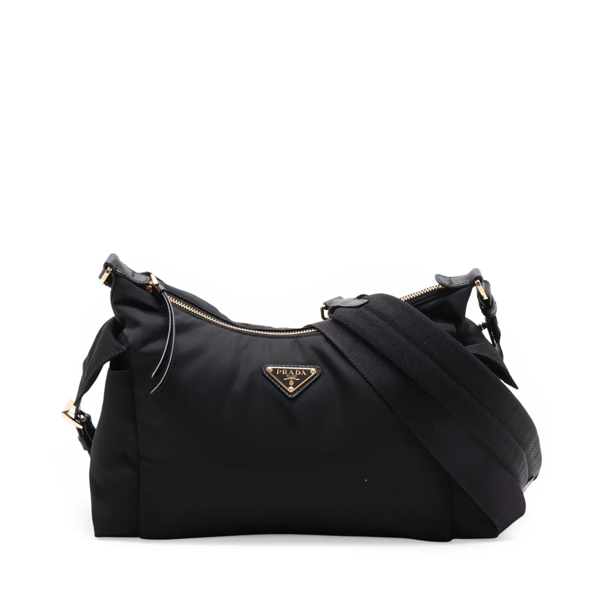 Tessuto Nylon x Leather Shoulder Bag, Black