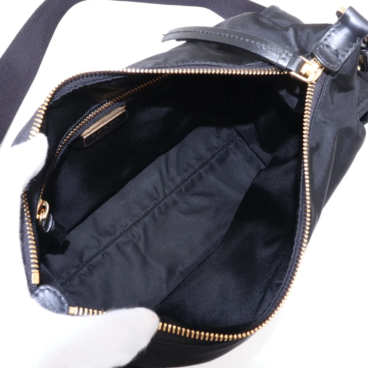 Tessuto Nylon x Leather Shoulder Bag, Black — view 7