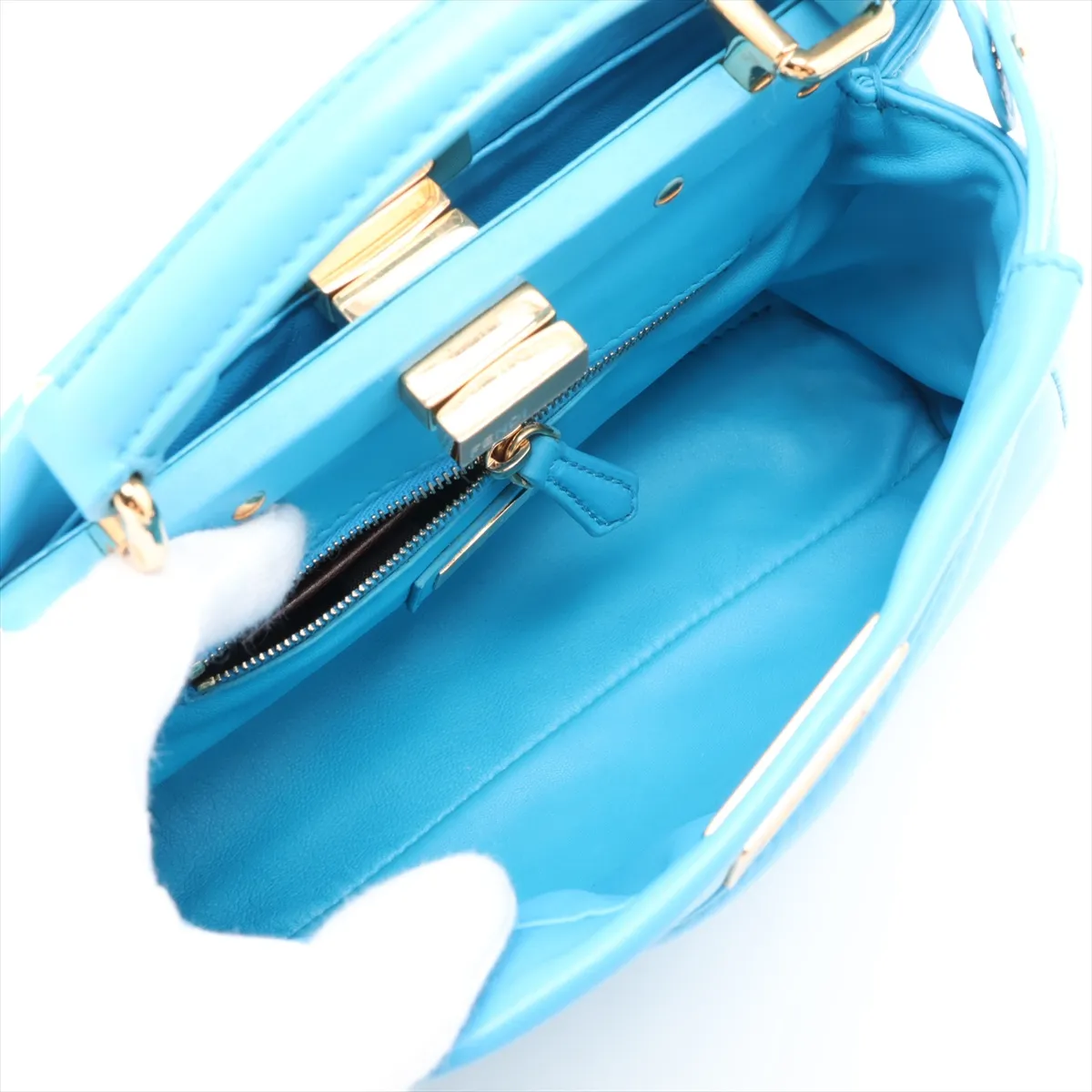 Mini Peekaboo 8BN244 Leather 2-Way Handbag, Blue — view 8