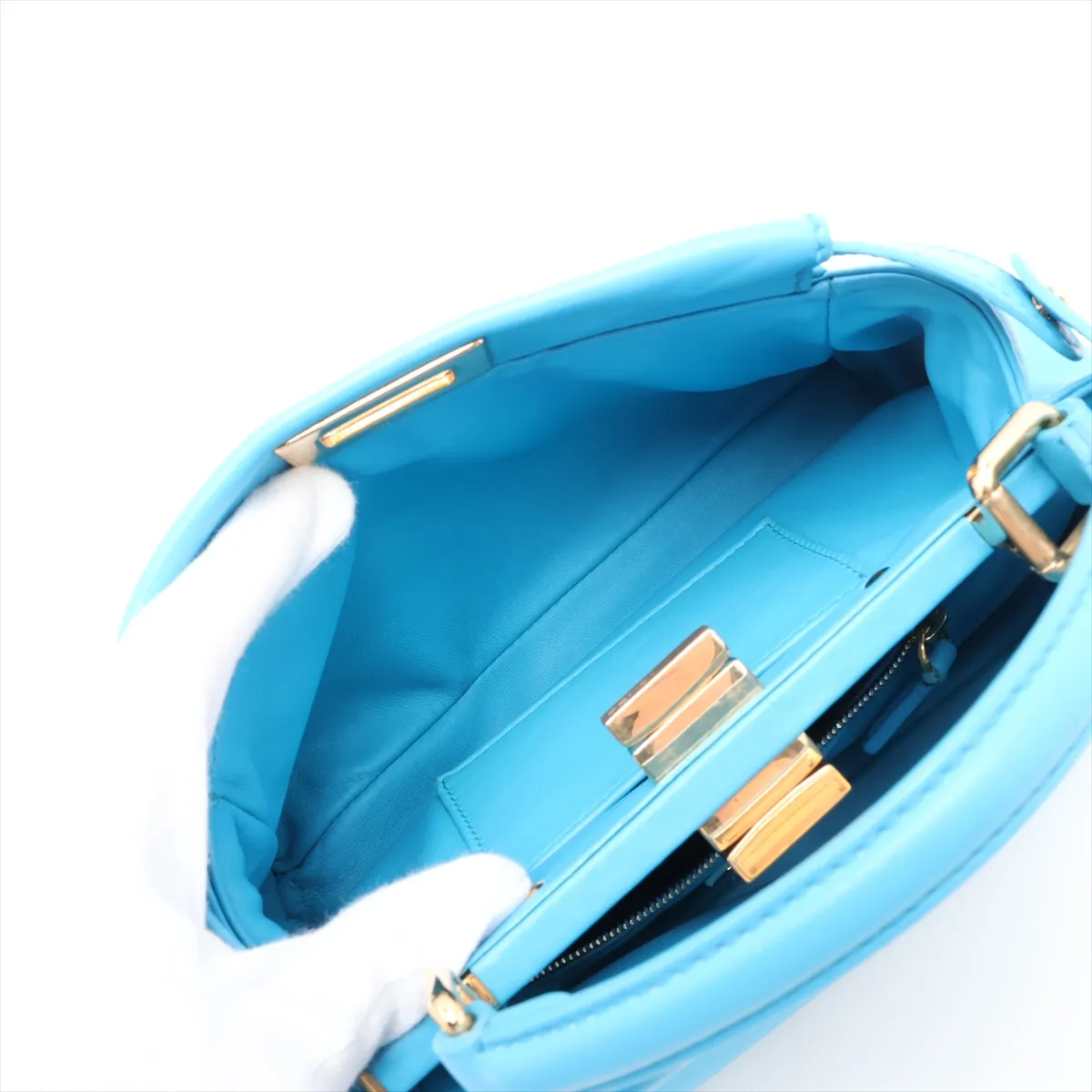 Mini Peekaboo 8BN244 Leather 2-Way Handbag, Blue — view 10