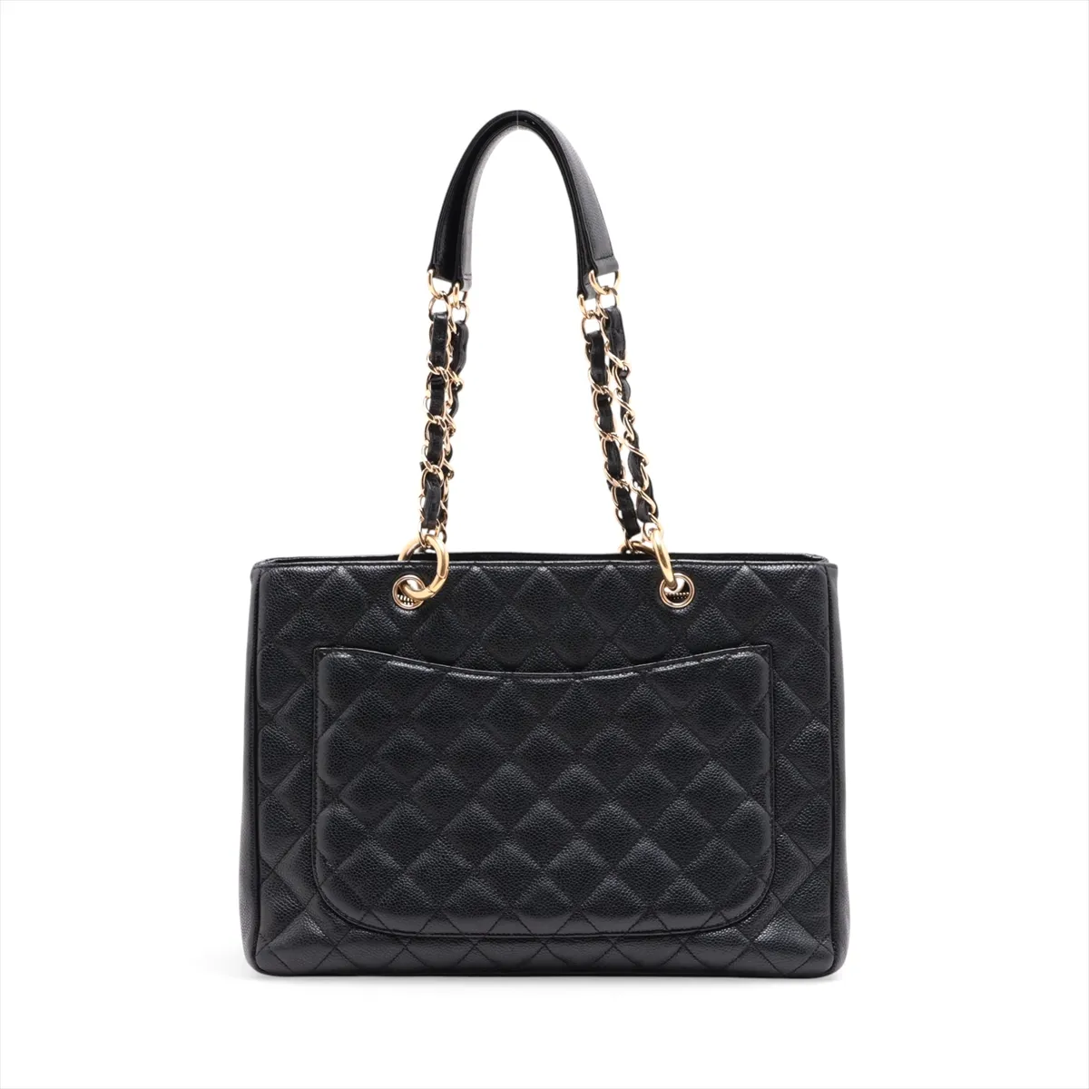 GST Caviar Skin Chain Tote Bag, Black with Gold Hardware — view 2