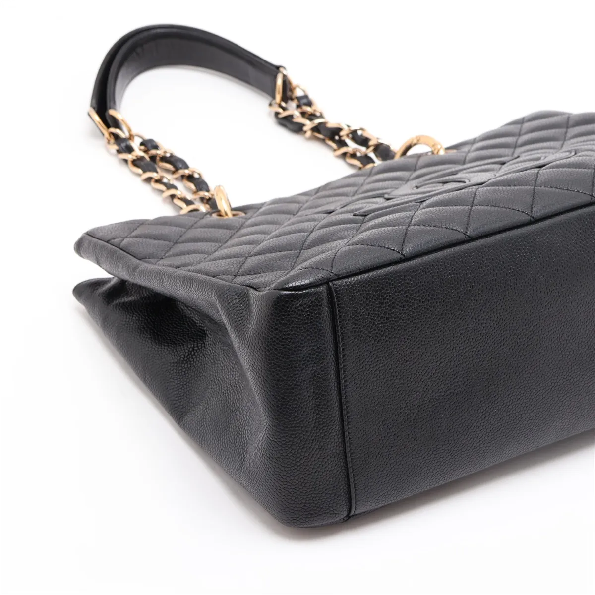 GST Caviar Skin Chain Tote Bag, Black with Gold Hardware — view 4