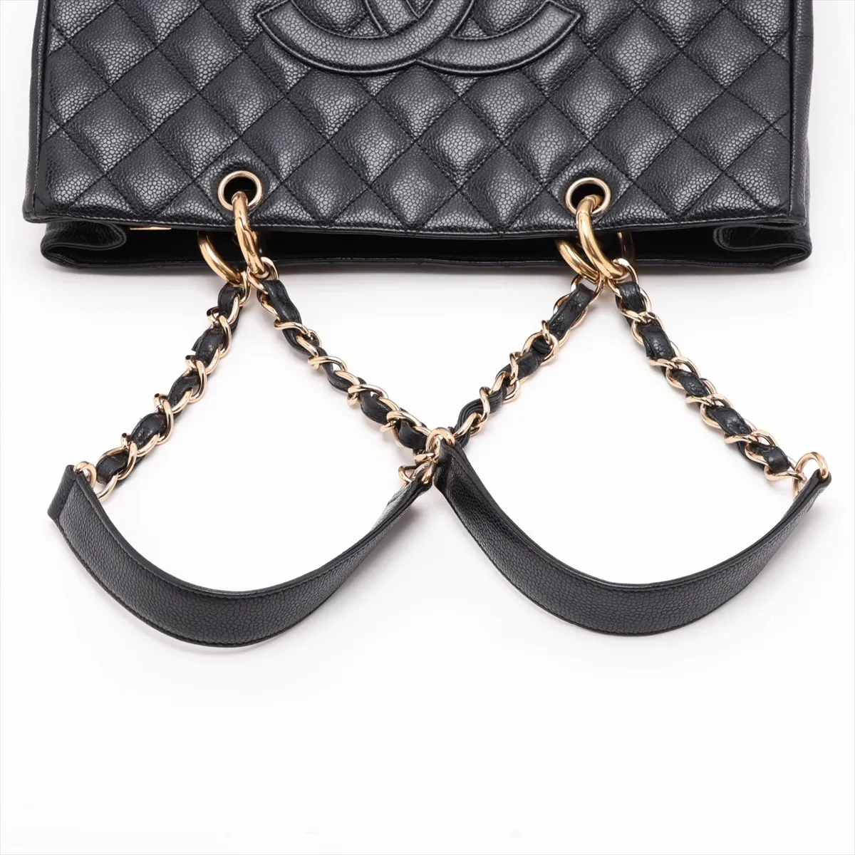 GST Caviar Skin Chain Tote Bag, Black with Gold Hardware — view 5