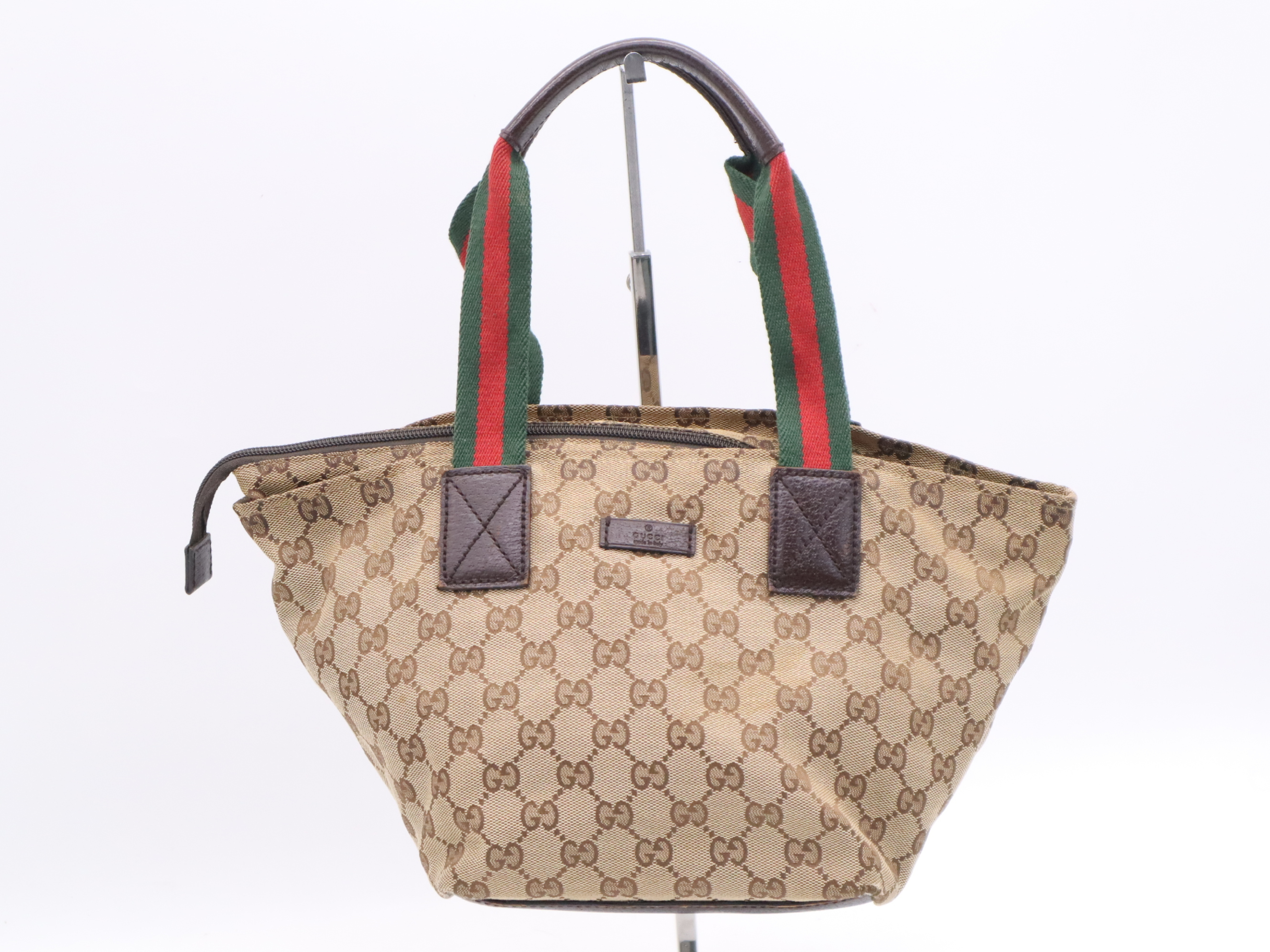 131228GG Canvas Sherry Line Beige Brown Silver Hardware Handbag