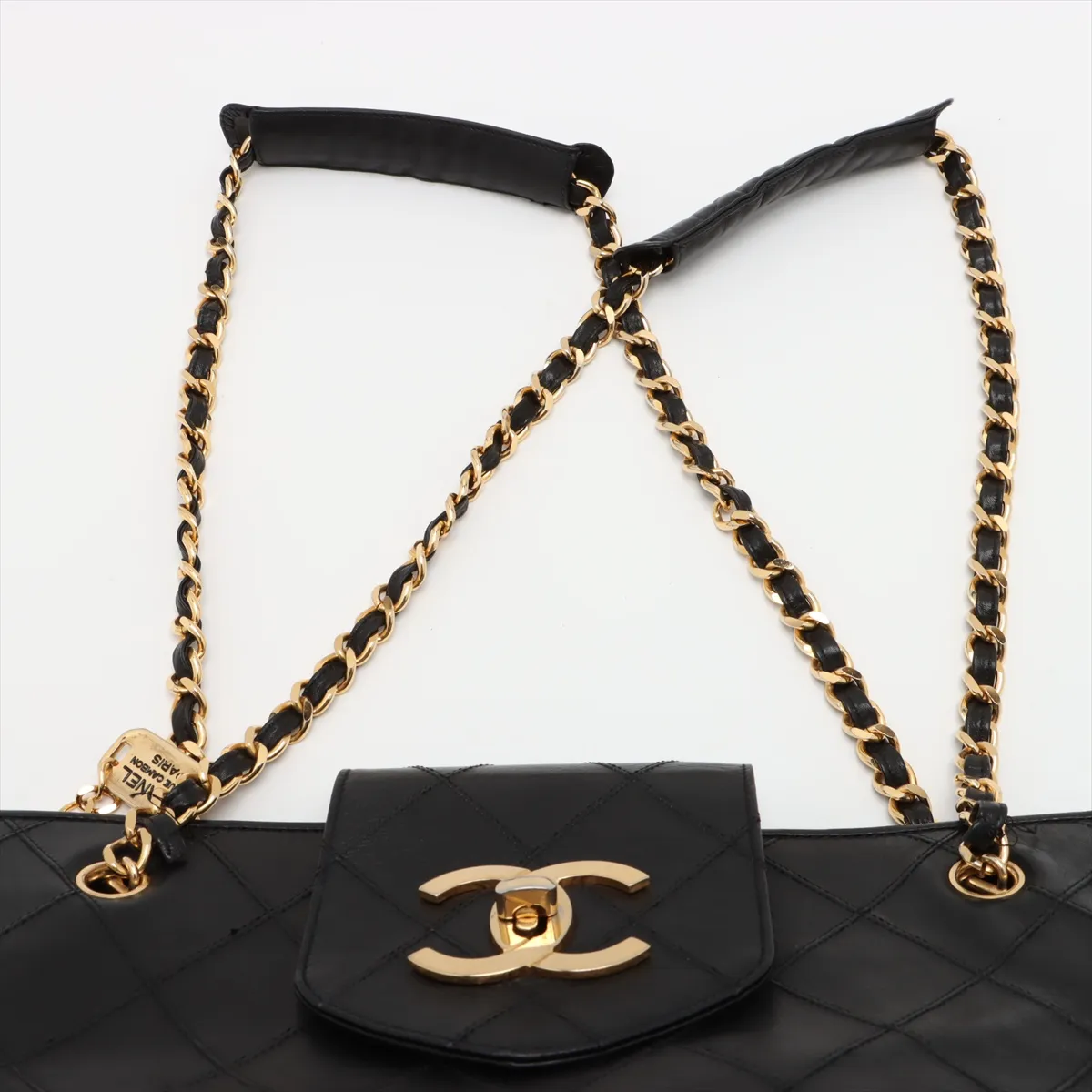 [Individually wrapped] Chanel Supermodel Leather Chain Tote Bag Bicolore Black Gold Hardware — view 6