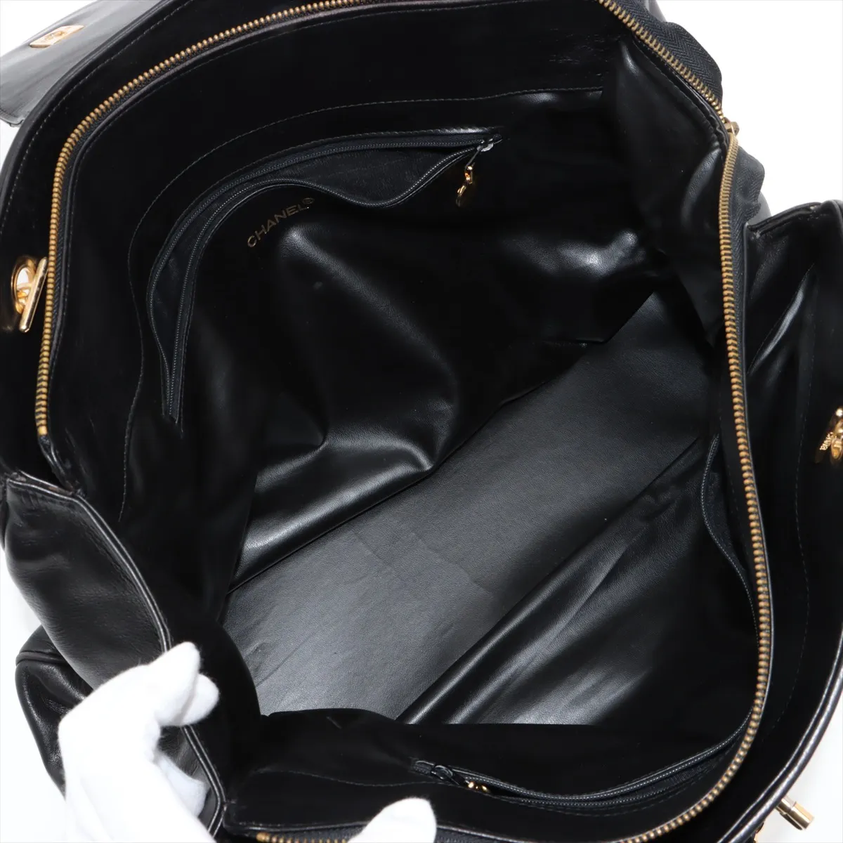 [Individually wrapped] Chanel Supermodel Leather Chain Tote Bag Bicolore Black Gold Hardware — view 7