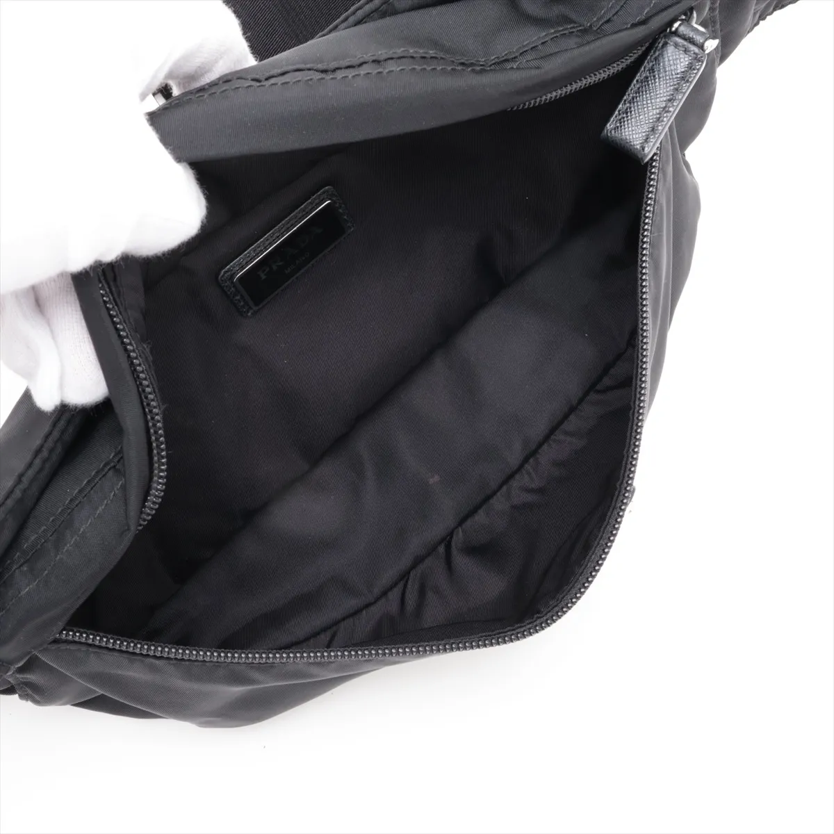 Tessuto Nylon x Leather Body Bag, Black — view 6