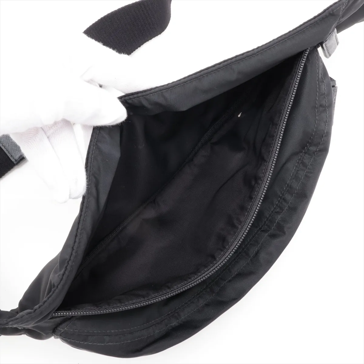 Tessuto Nylon x Leather Body Bag, Black — view 7