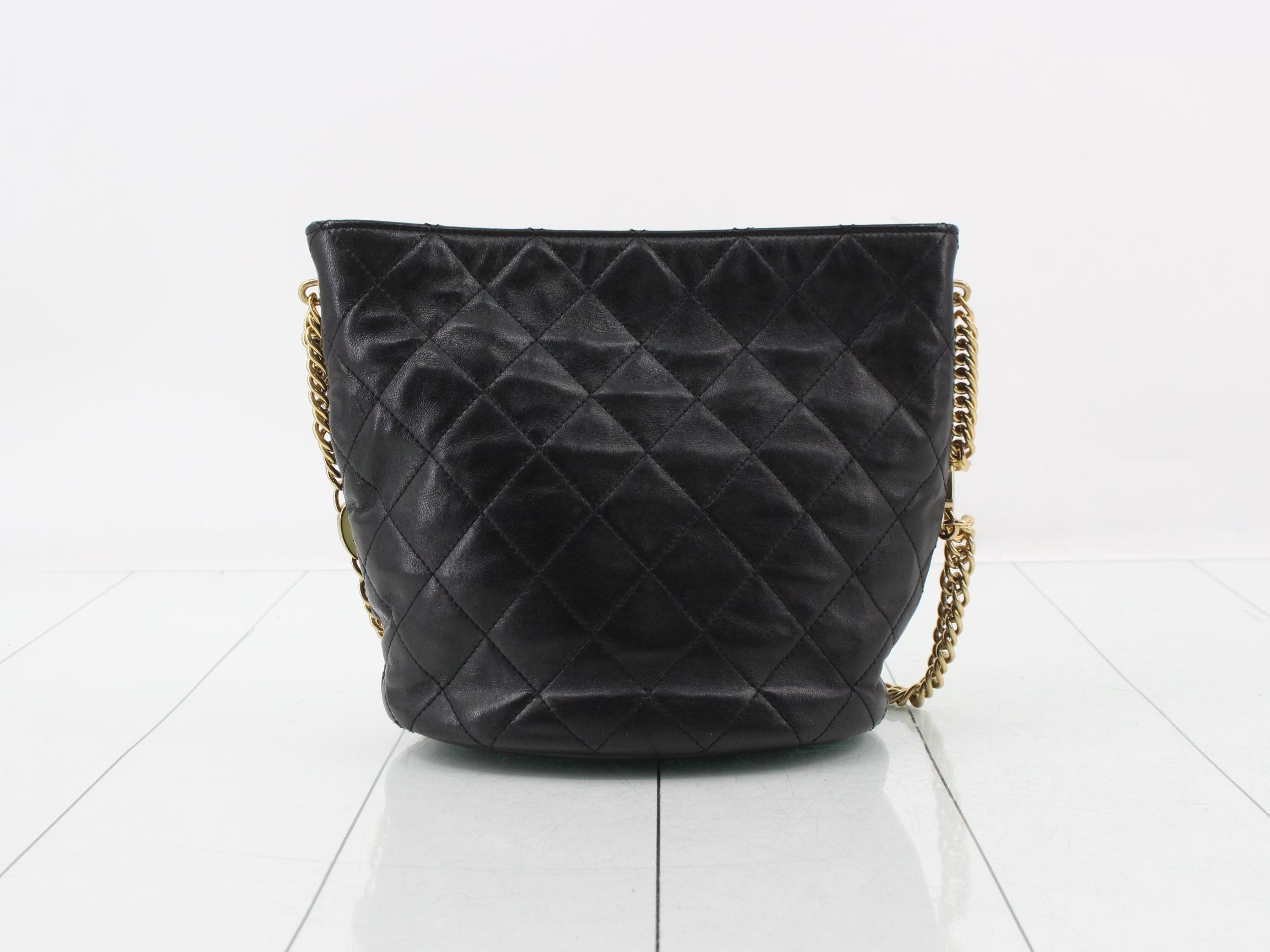 Matelassé Bucket Bag, Leather, Chain Shoulder Strap — view 2