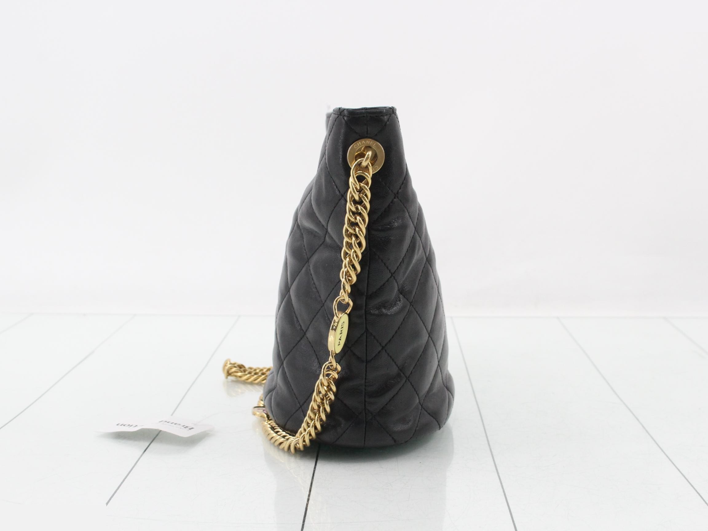 Matelassé Bucket Bag, Leather, Chain Shoulder Strap — view 3