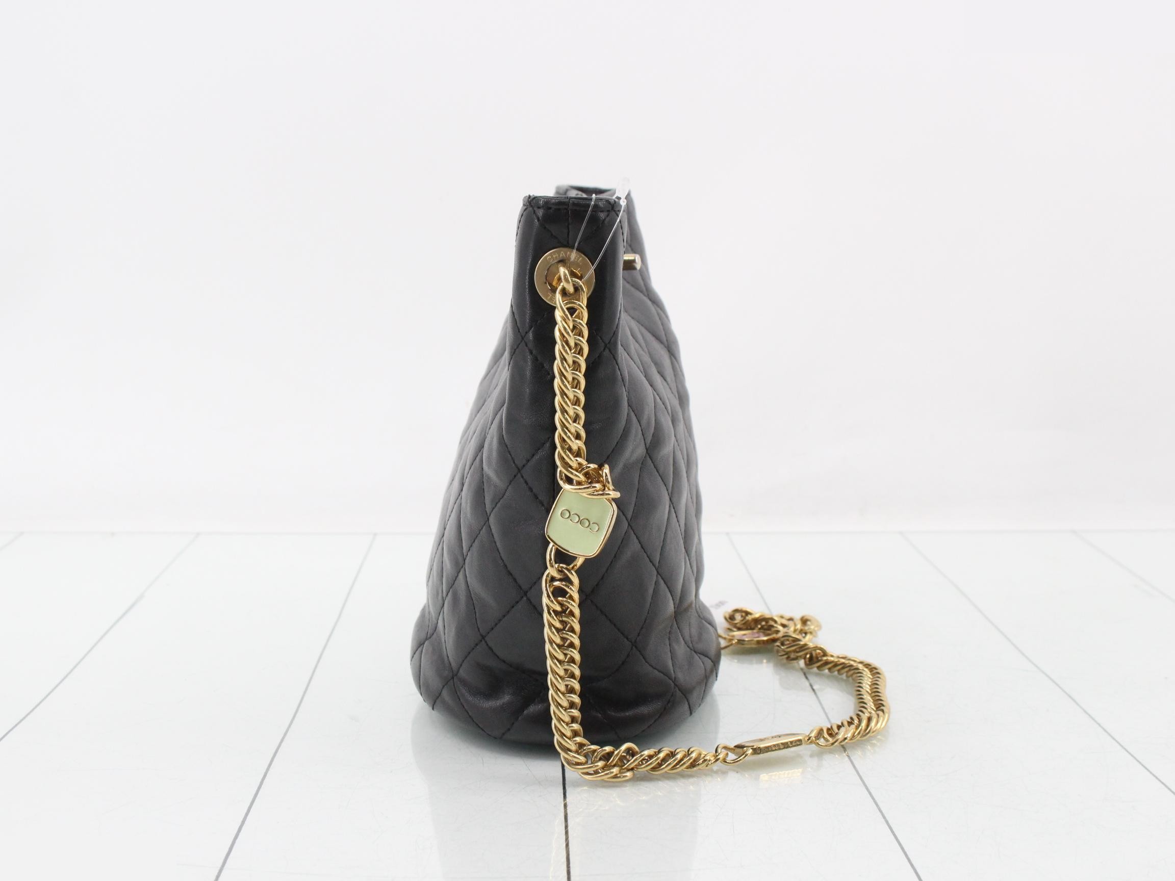 Matelassé Bucket Bag, Leather, Chain Shoulder Strap — view 4