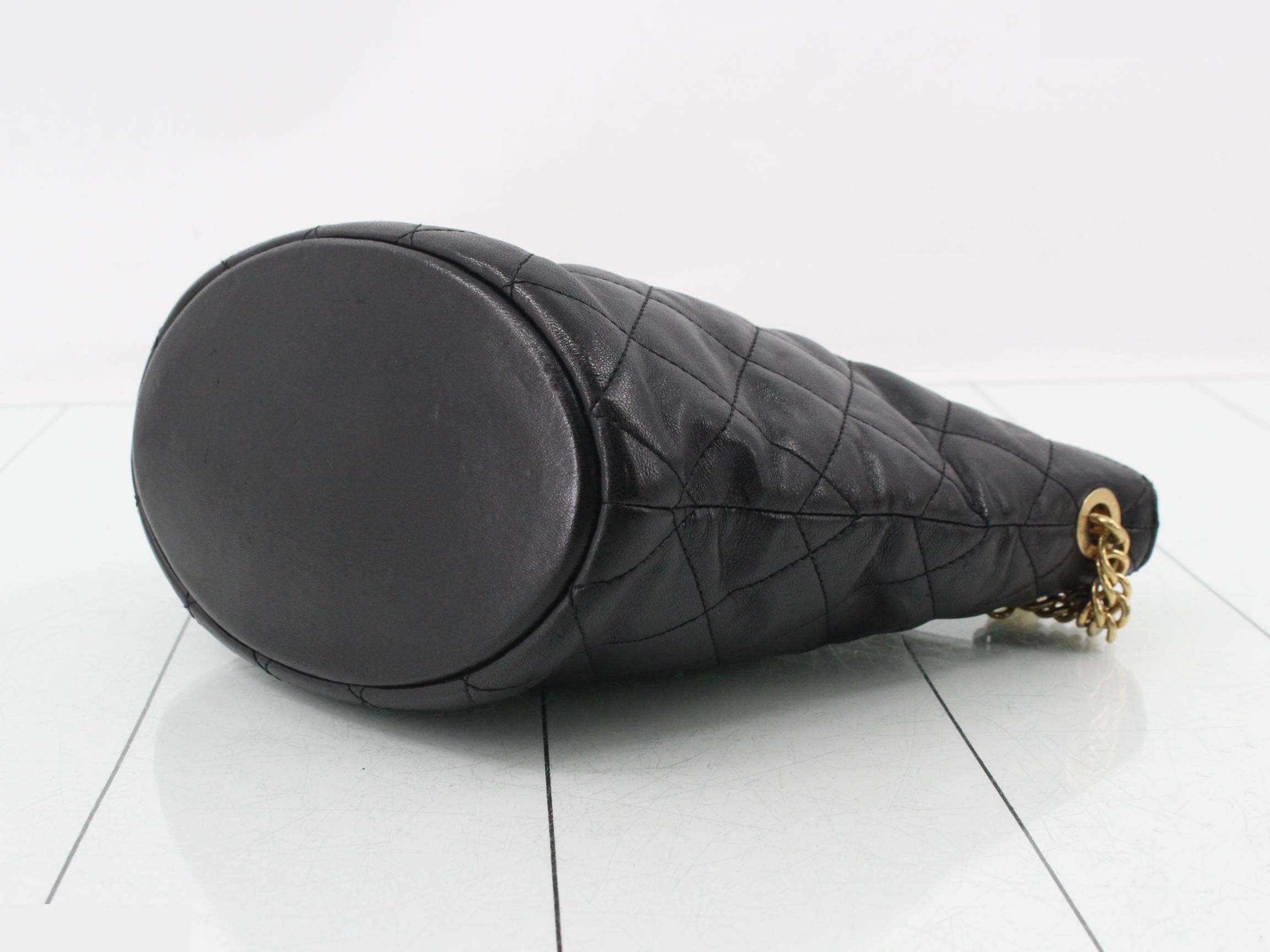 Matelassé Bucket Bag, Leather, Chain Shoulder Strap — view 6