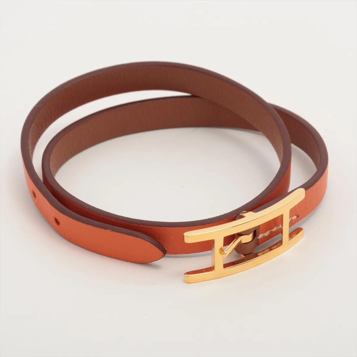 Be Api Double Tour Bracelet T2 GP x Leather Brown x Orange. Shows — view 5