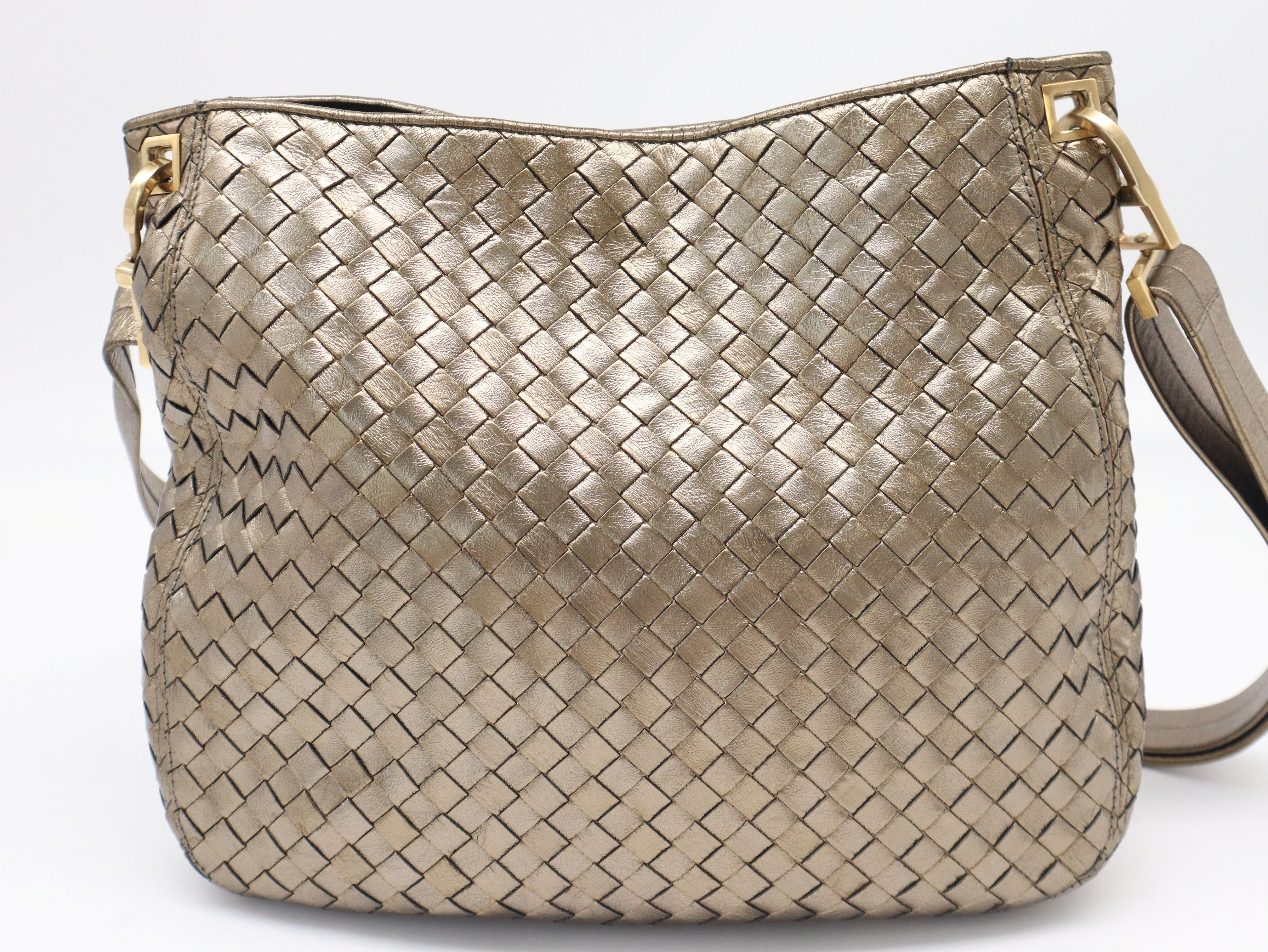 Intrecciato Shoulder Bag, Leather, Gold Shoulder Bag — view 2