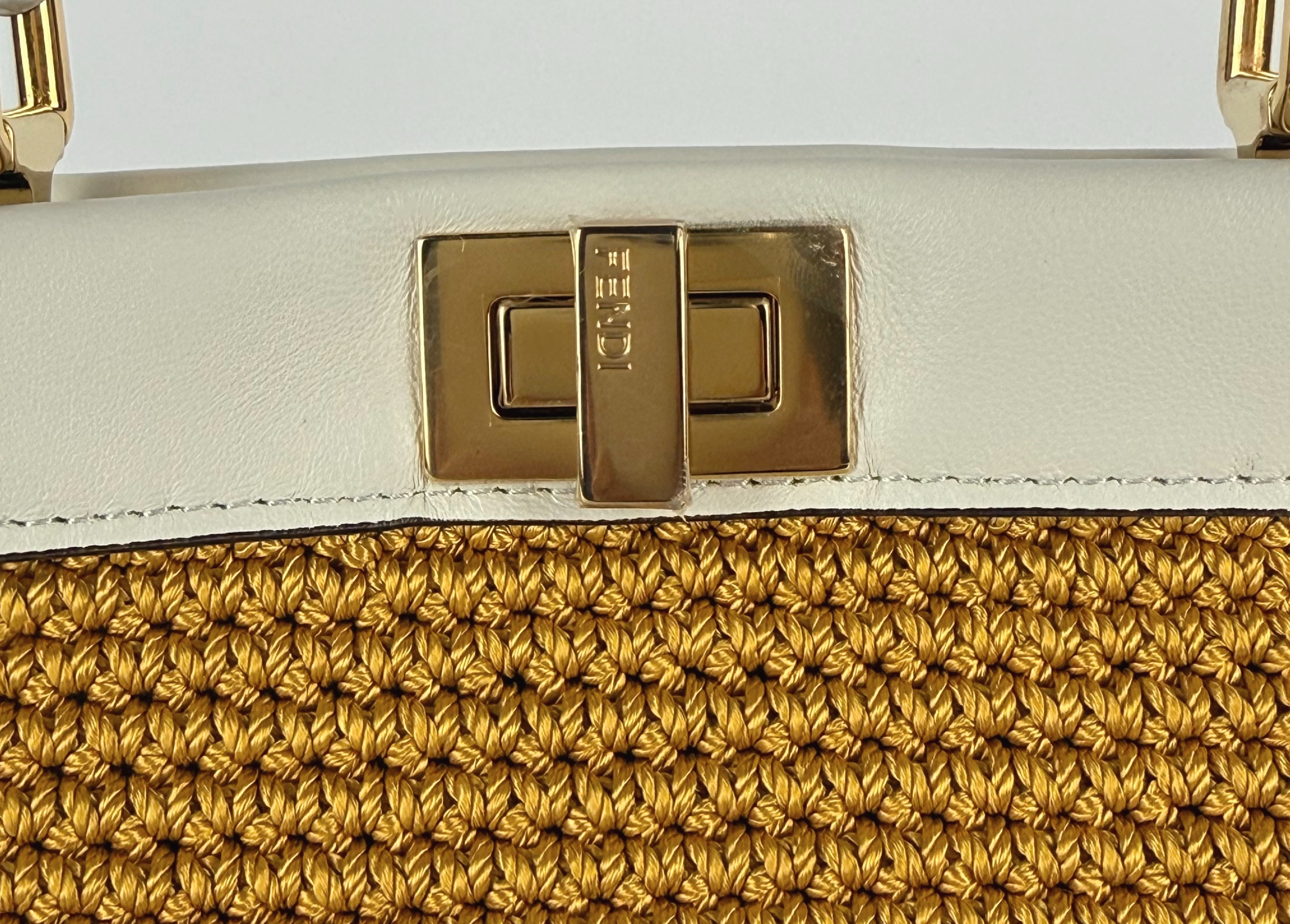 Peekaboo Mini Raffia x Leather White 2-Way Shoulder Bag with Gold Hardware (with protective film) — view 2