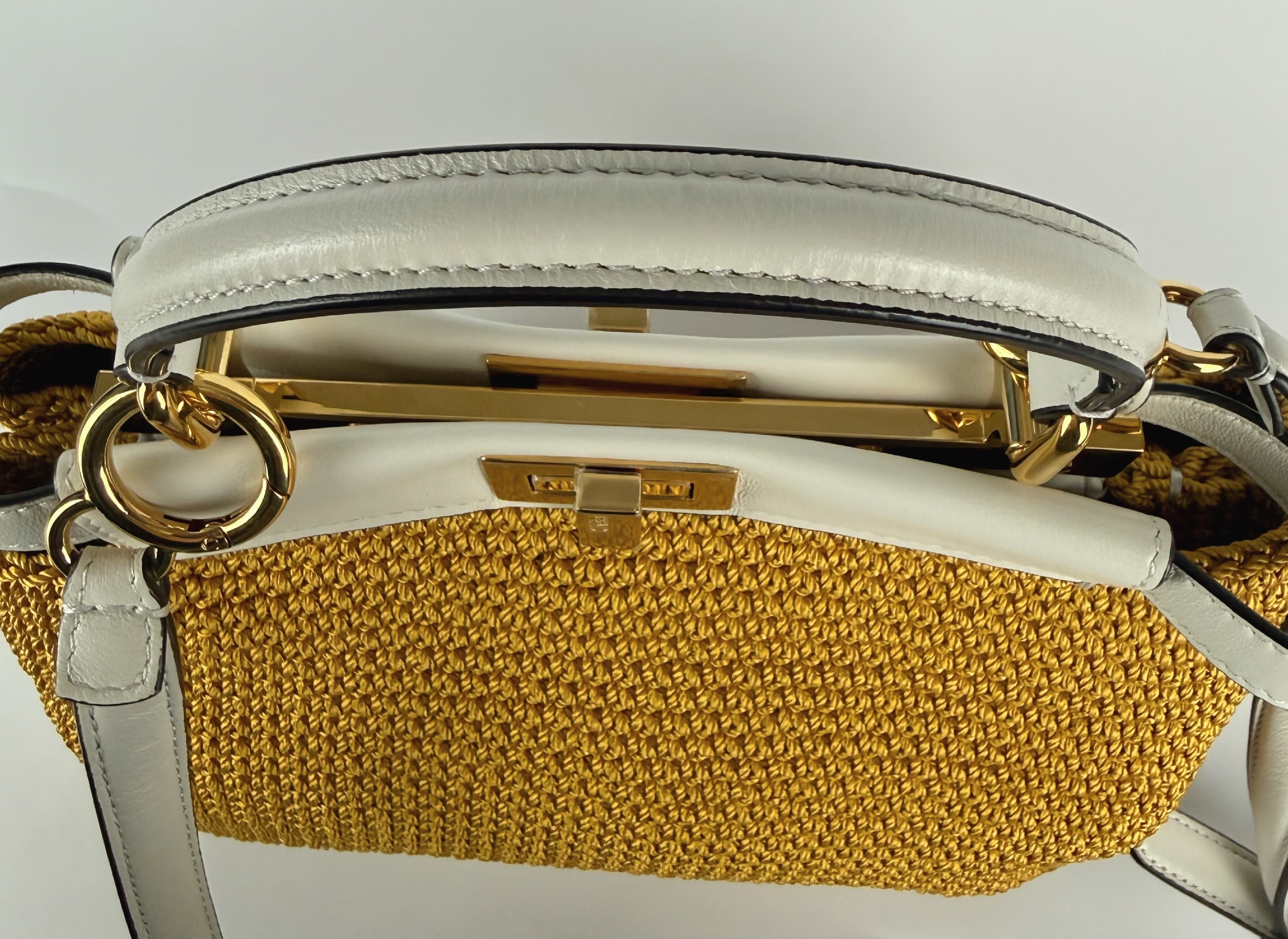 Peekaboo Mini Raffia x Leather White 2-Way Shoulder Bag with Gold Hardware (with protective film) — view 5