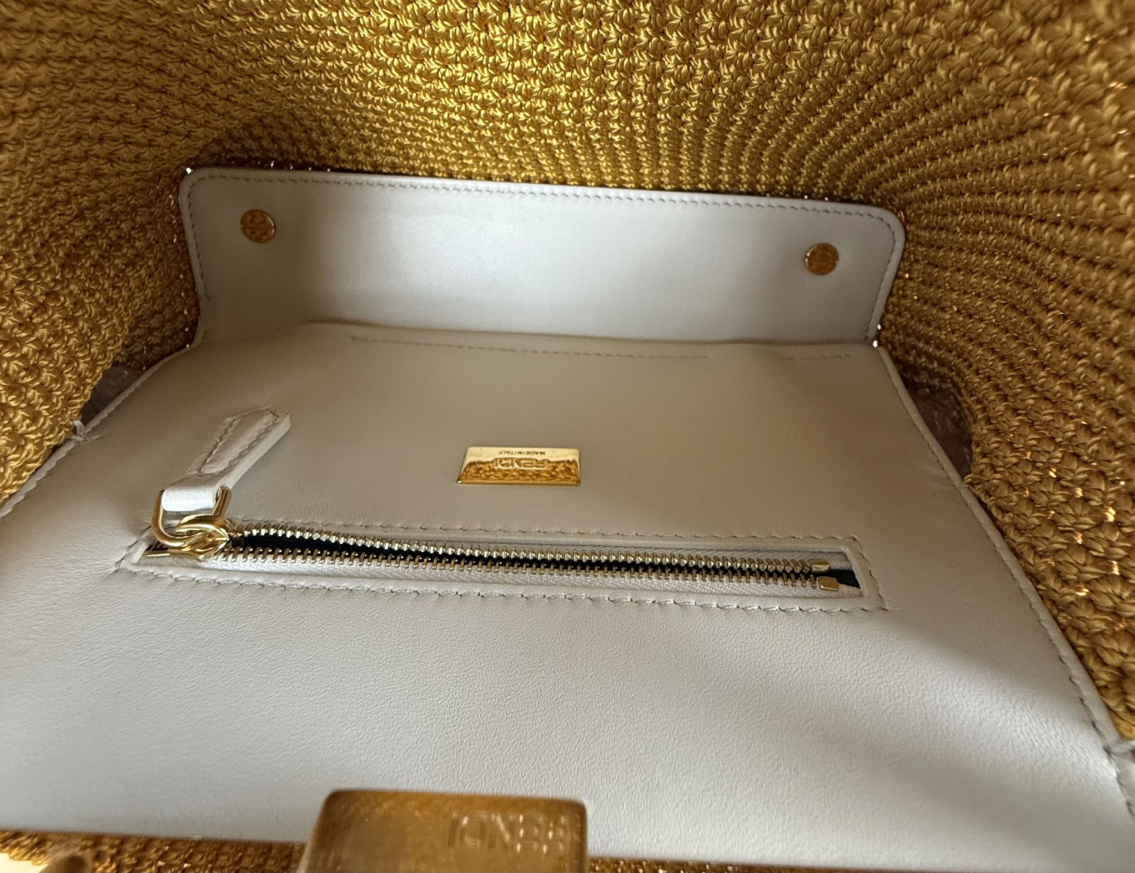 Peekaboo Mini Raffia x Leather White 2-Way Shoulder Bag with Gold Hardware (with protective film) — view 6