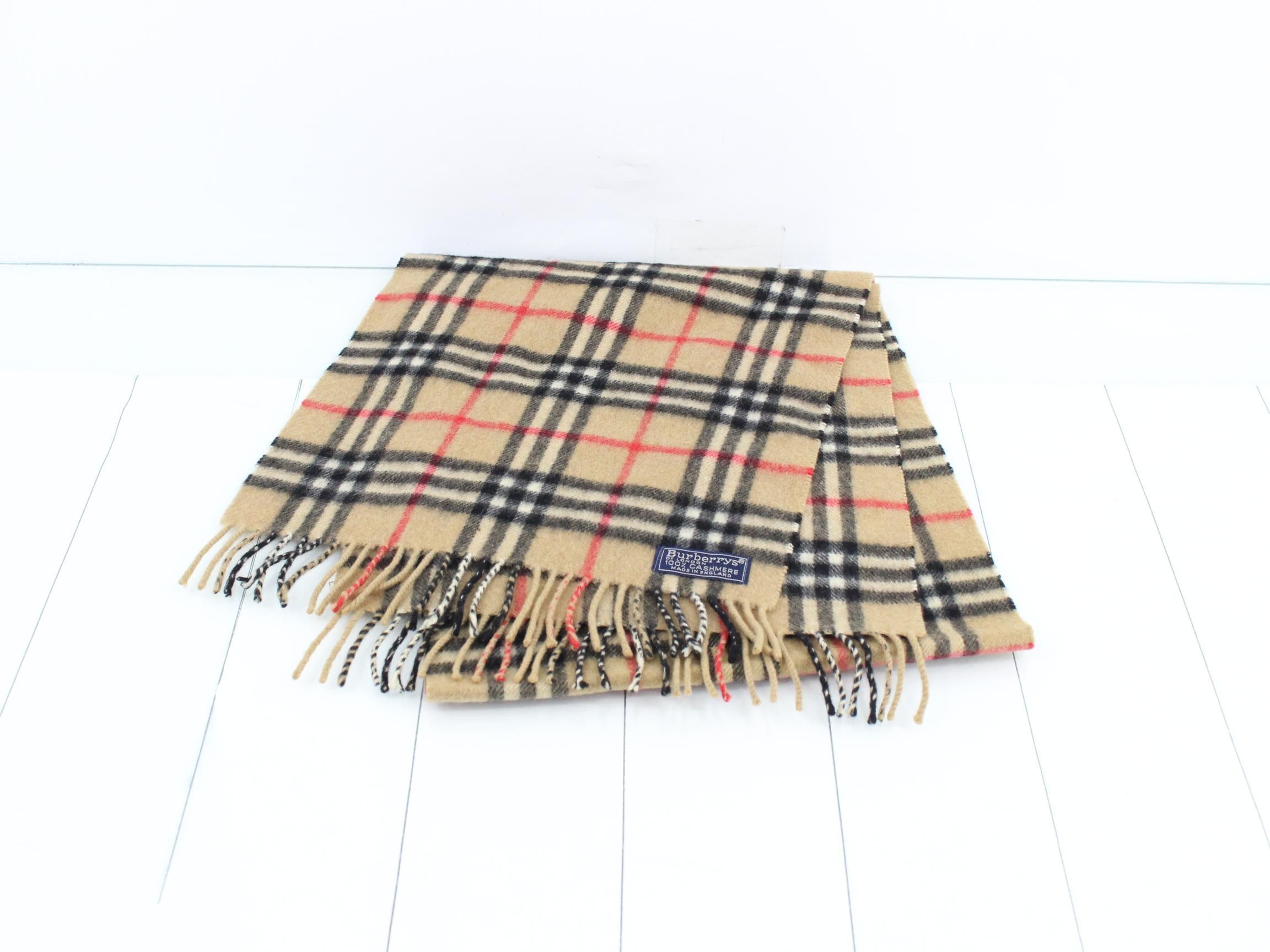 Tag attached, 100% cashmere check scarf — view 2