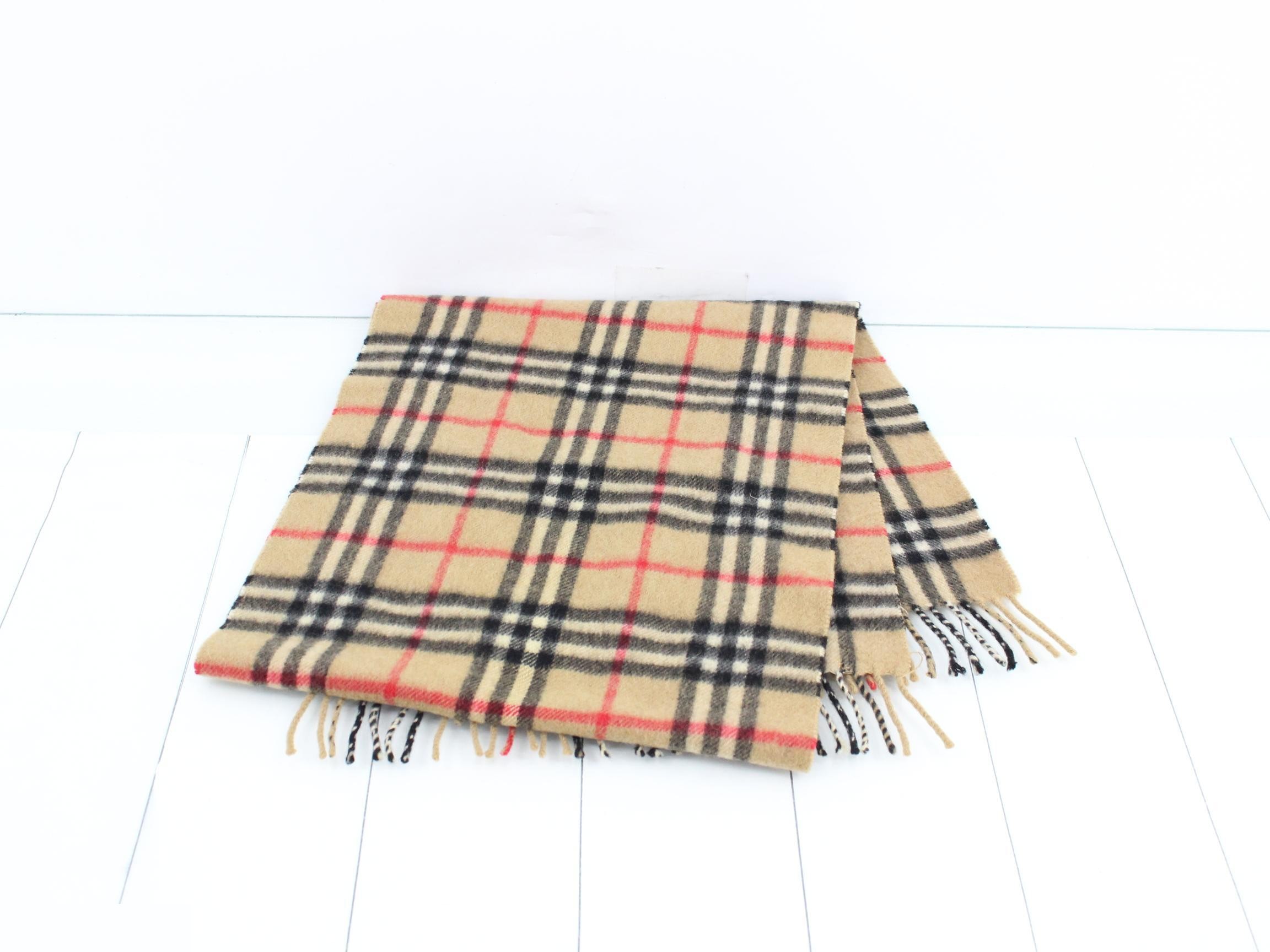 Tag attached, 100% cashmere check scarf — view 3