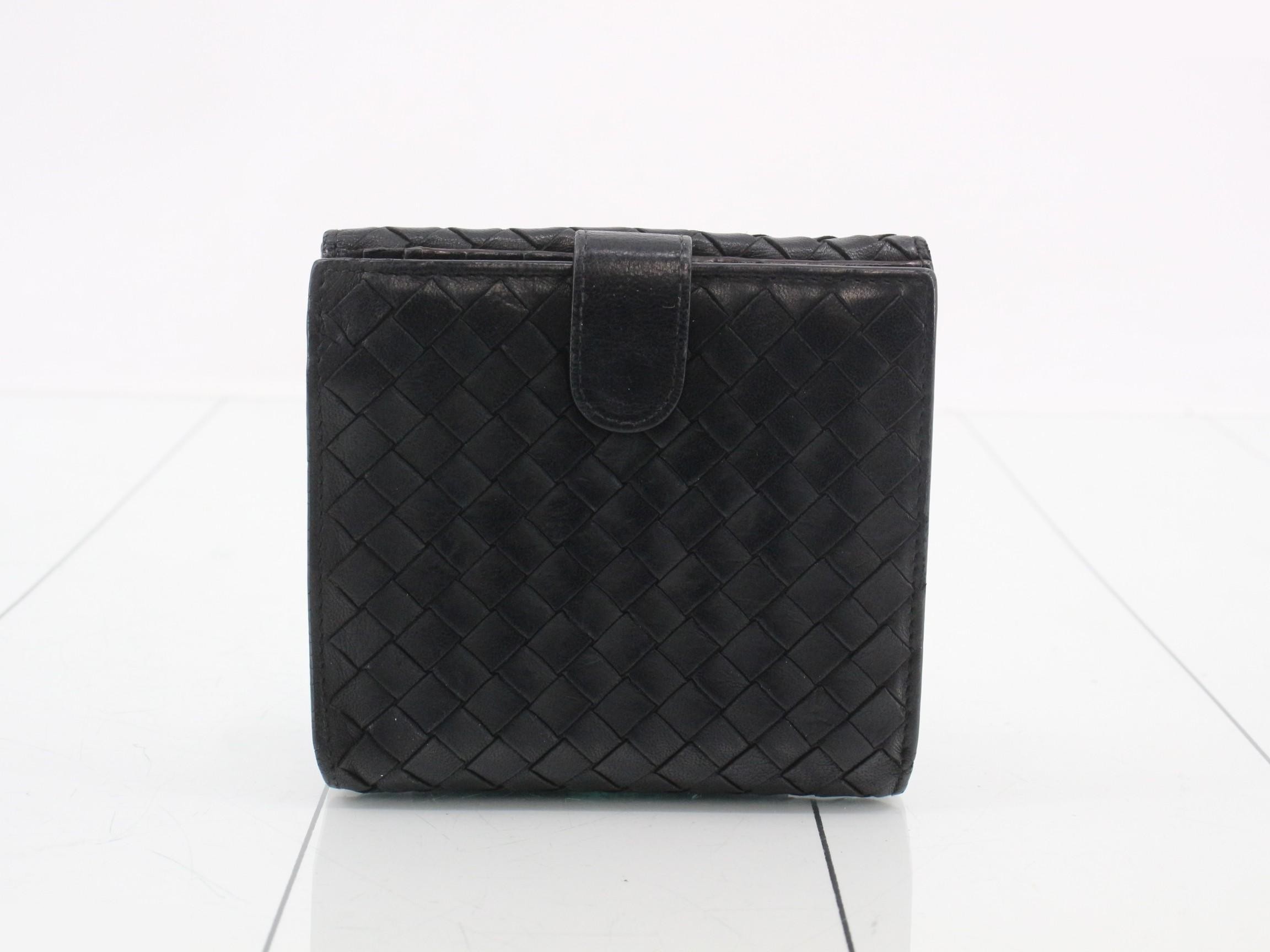 163240 Double snap closure bi-fold wallet, intrecciato leather, black — view 2
