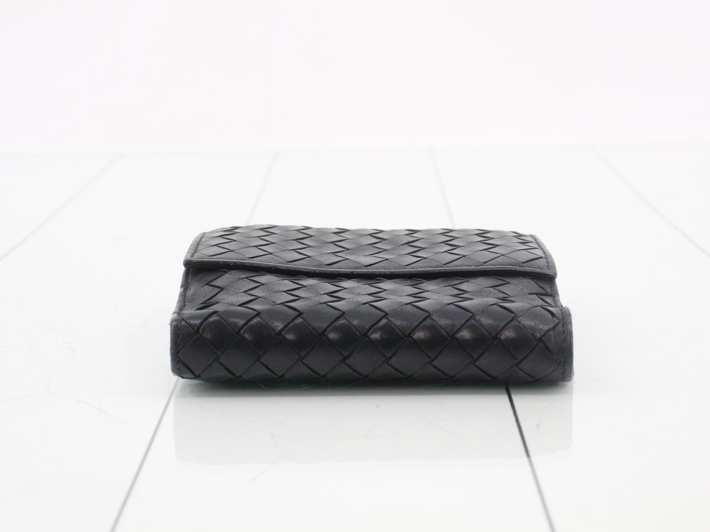 163240 Double snap closure bi-fold wallet, intrecciato leather, black — view 3