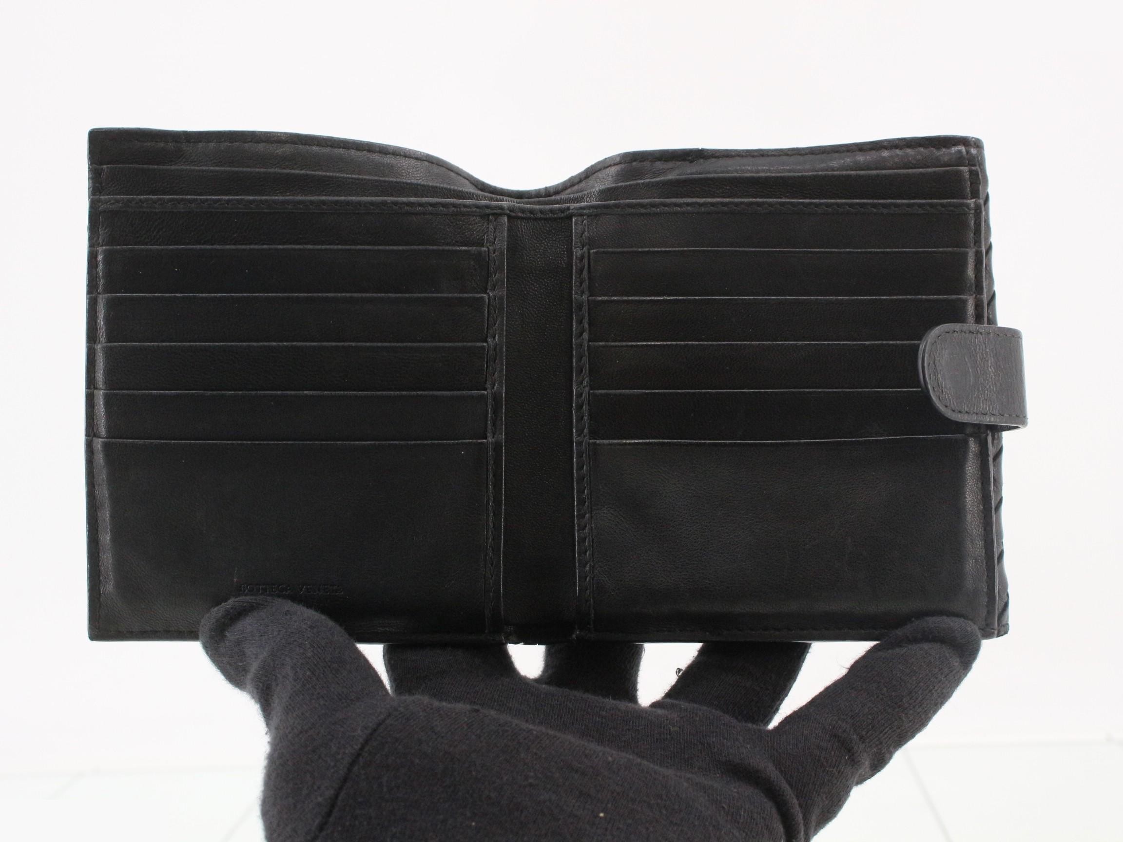 163240 Double snap closure bi-fold wallet, intrecciato leather, black — view 4