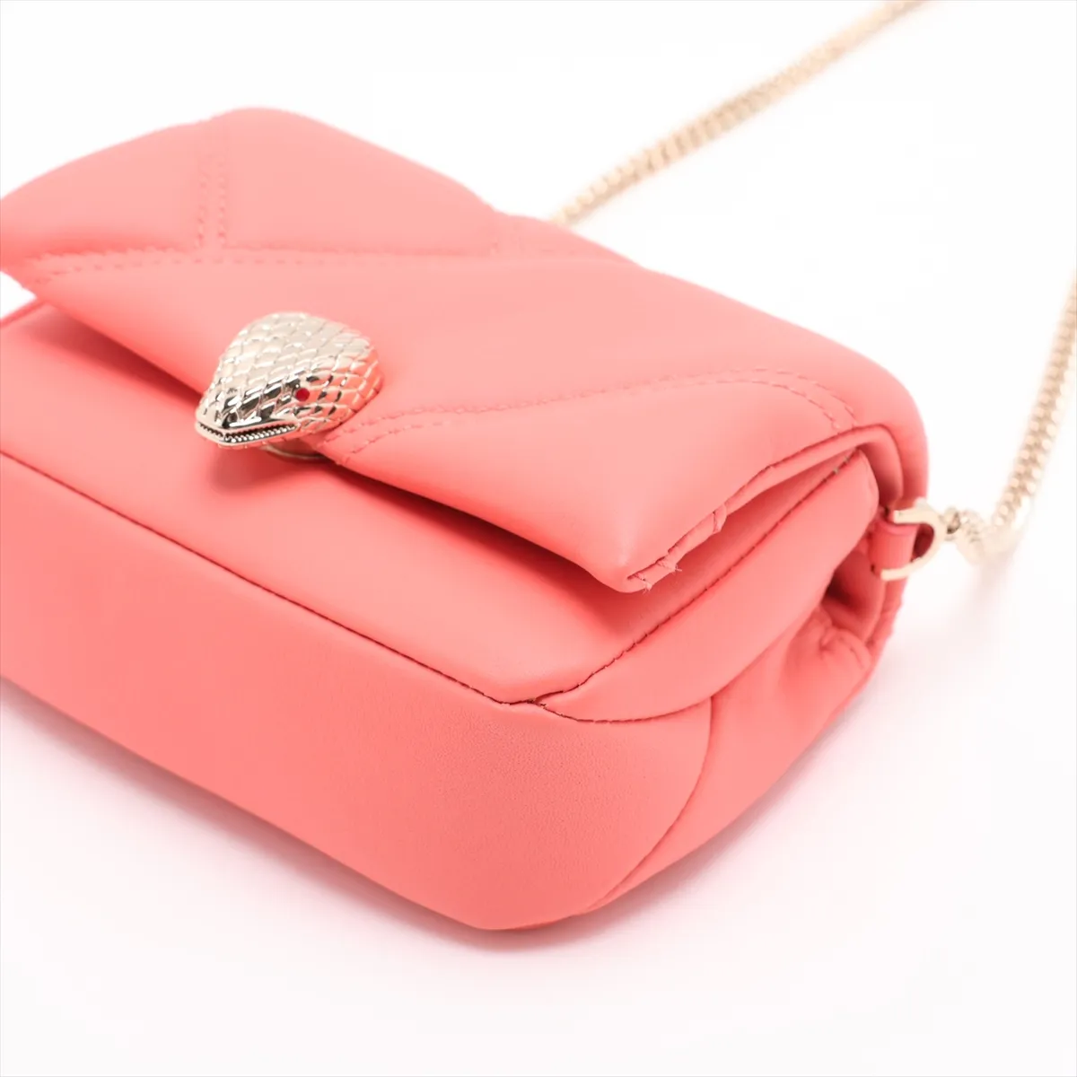 Serpenti Cabochon Leather Chain Shoulder Bag, Orange — view 3
