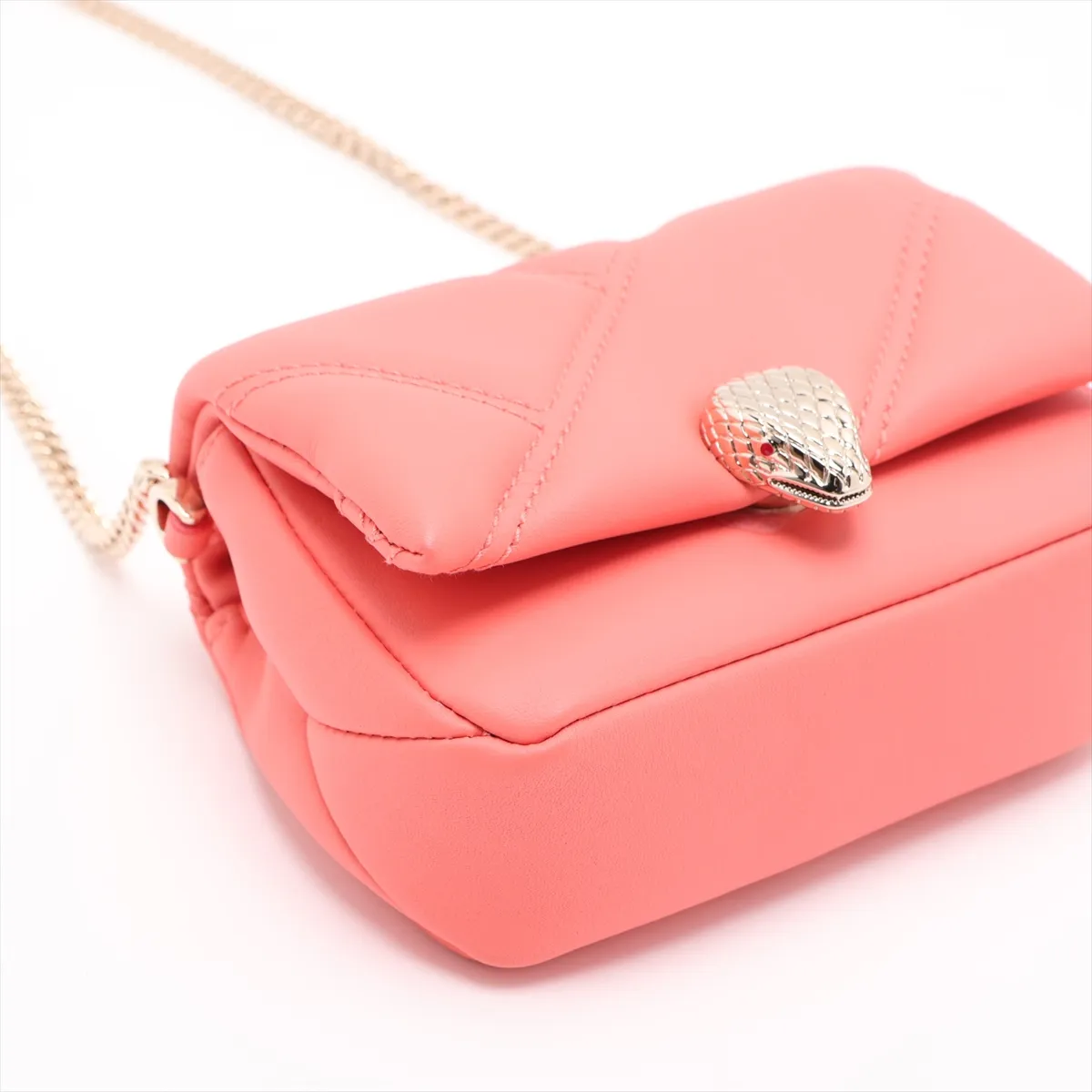 Serpenti Cabochon Leather Chain Shoulder Bag, Orange — view 4