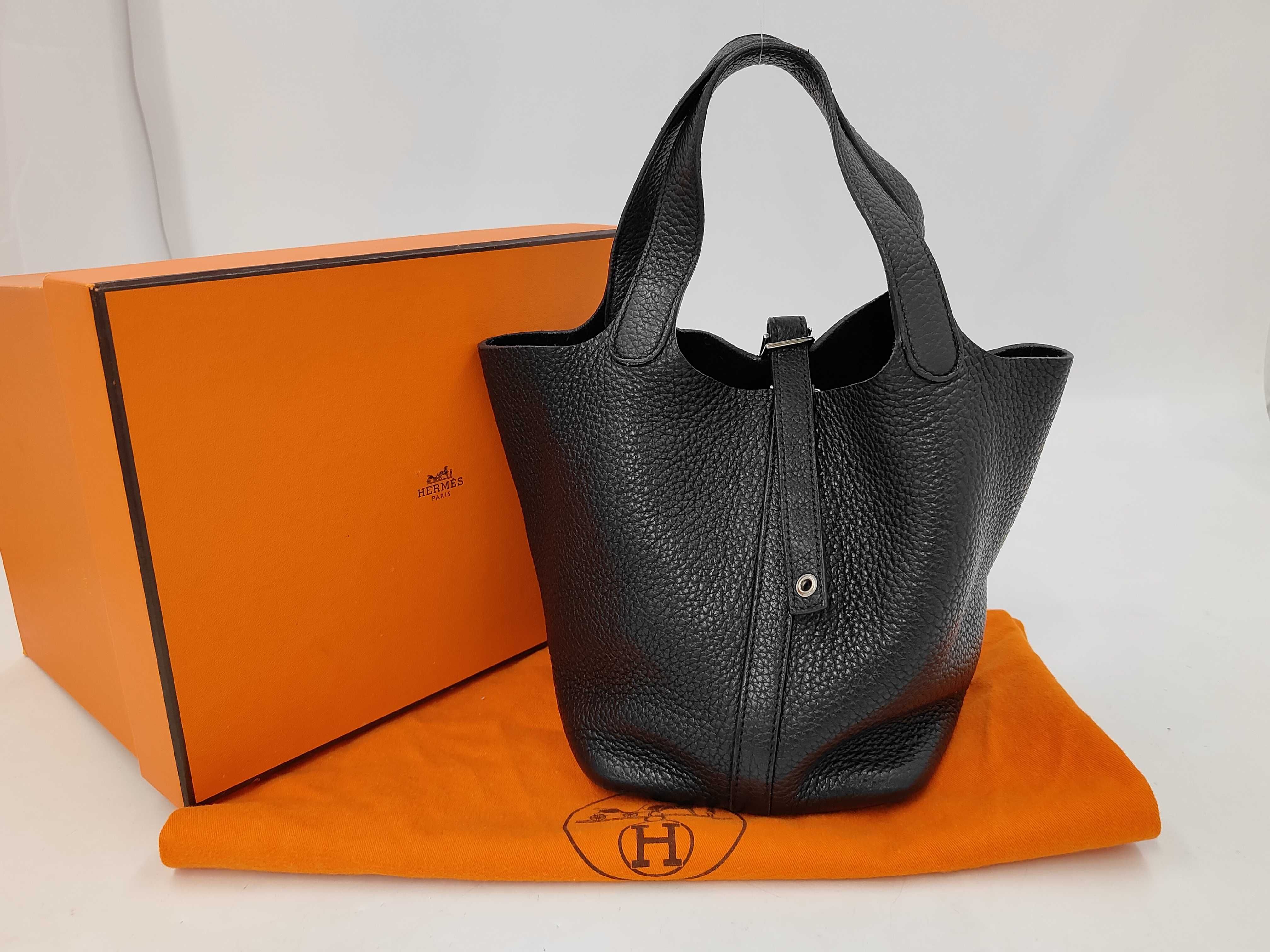 Picotin Lock PM Black Silver Hardware O Stamp Handbag