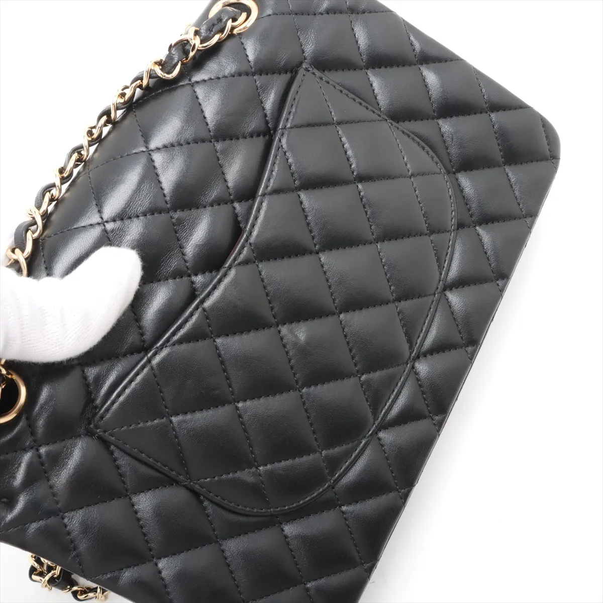 [Individually wrapped] Chanel Matelasse 25 Lambskin Double Flap Double Chain Bag Black Gold Hardware 19190161 19th Series A01112 — view 12