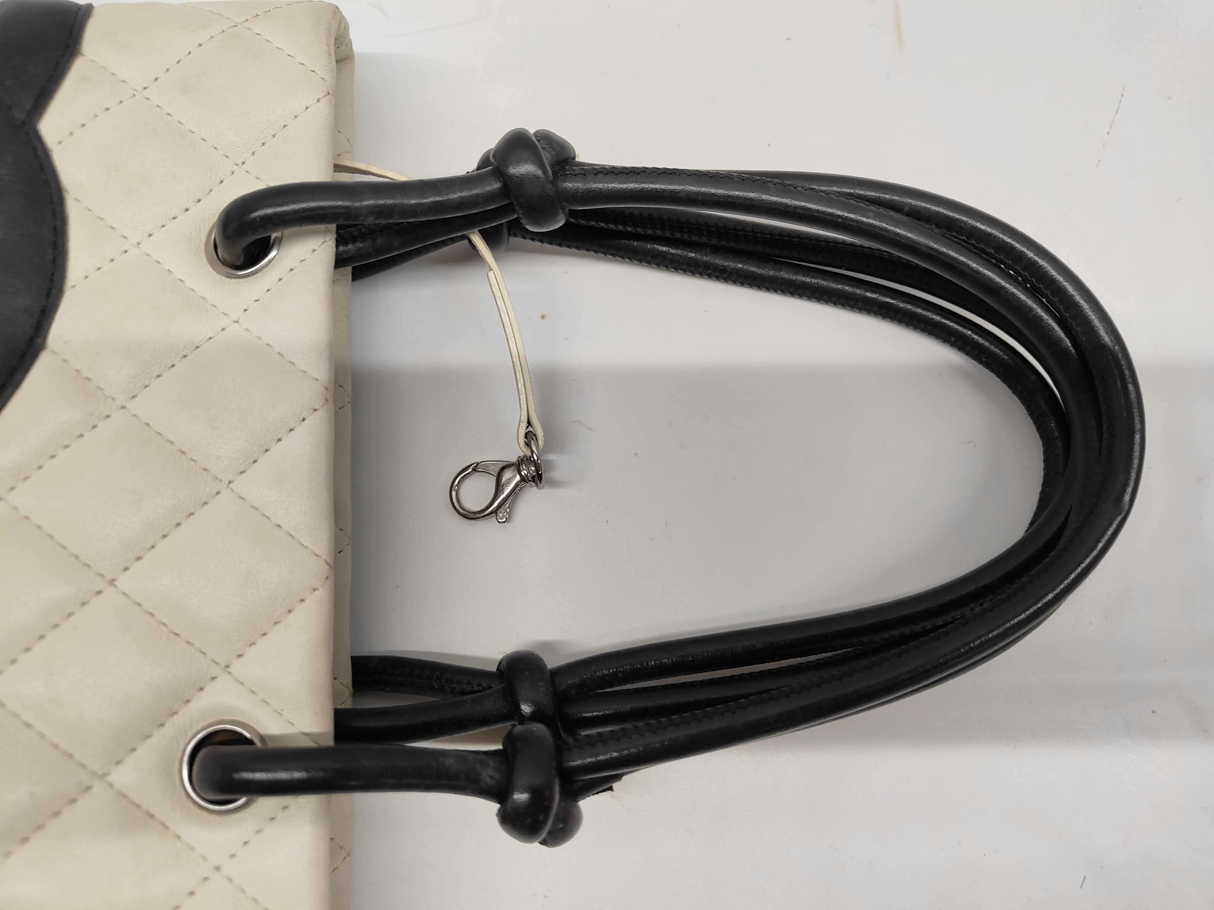 Small Tote Bag, Cambon Line, Calfskin, White/Black, Silver Hardware, A25166 Tote Bag — view 5