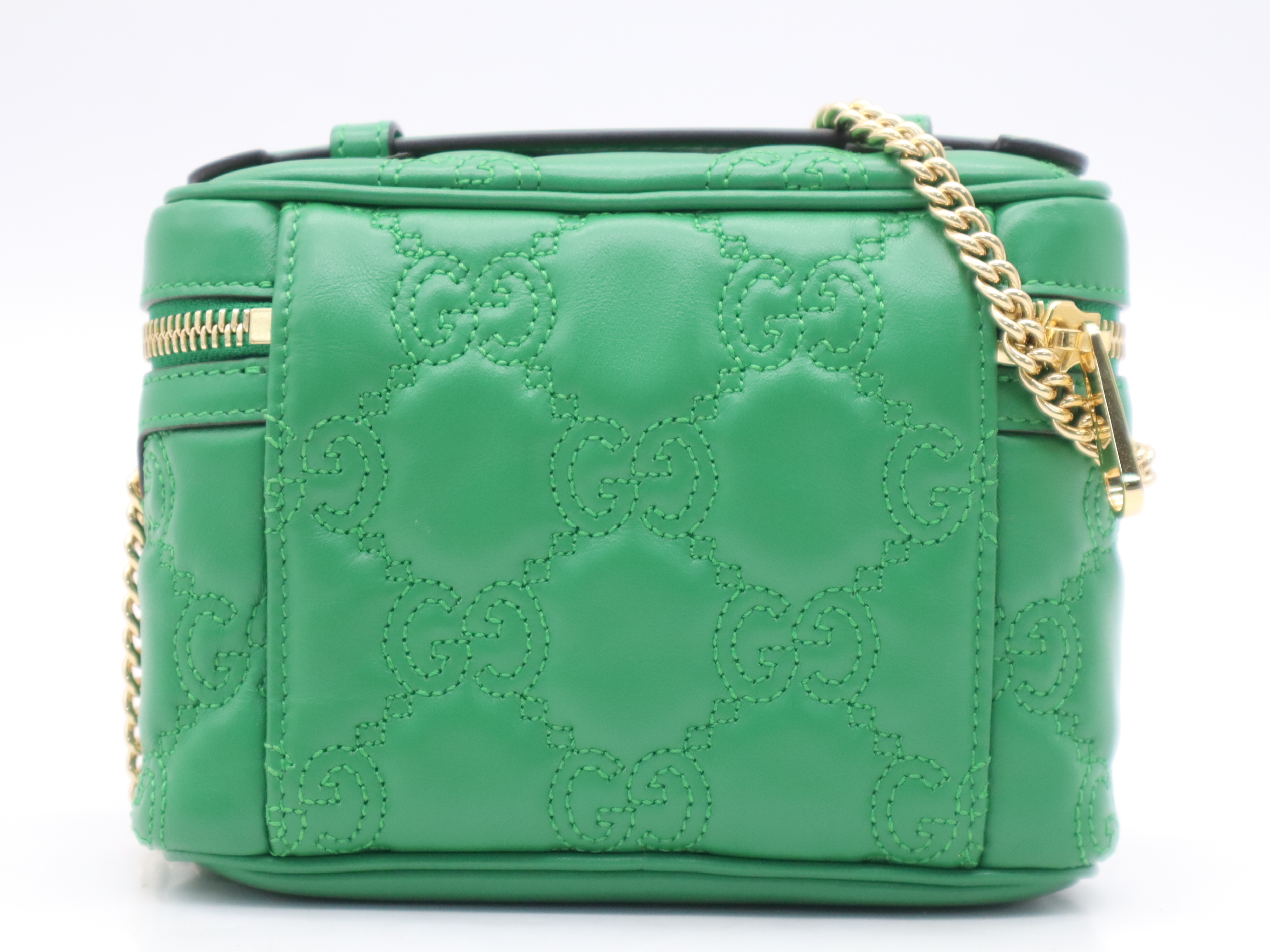 723770 GG Matelassé Mini Top Handle Bag, Green, Gold Hardware, Shoulder Bag — view 2