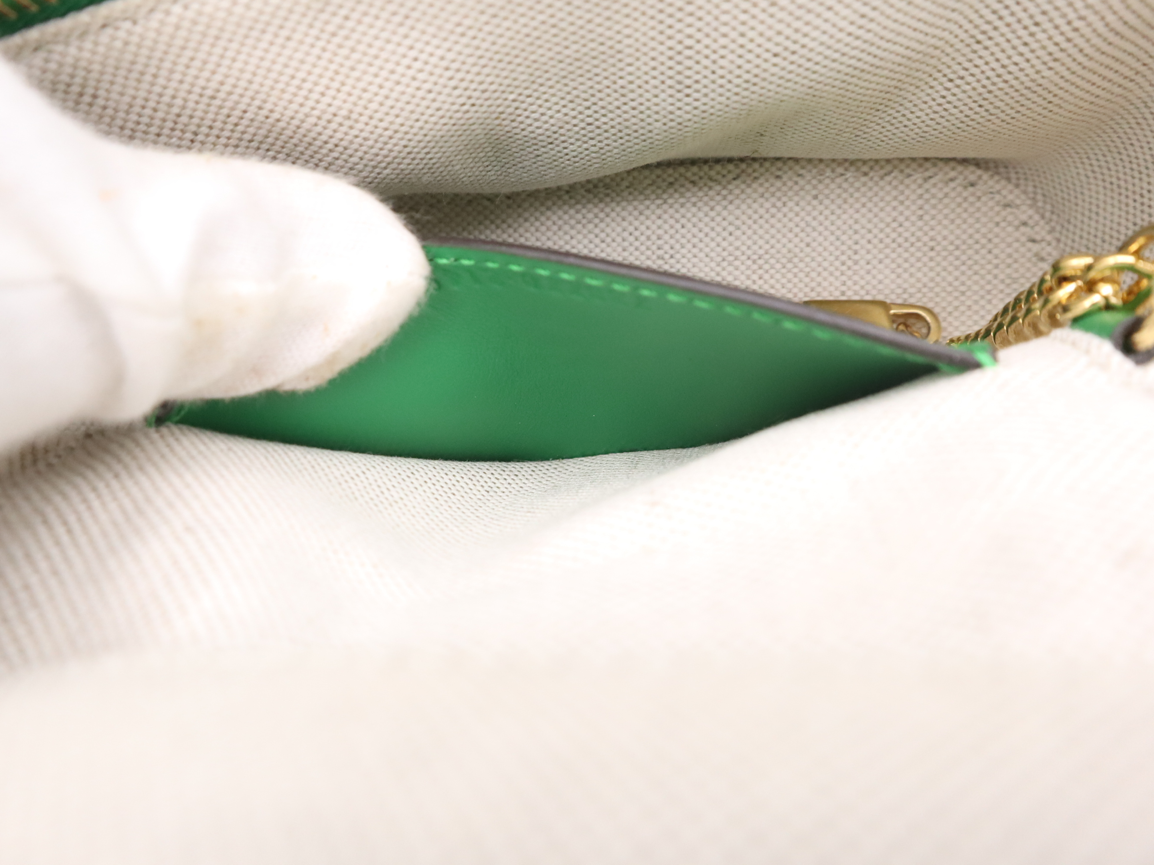 723770 GG Matelassé Mini Top Handle Bag, Green, Gold Hardware, Shoulder Bag — view 12